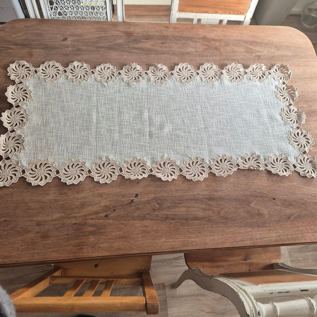Antiker Baumwoll/Leinen Tischläufer handgemacht 55x102cm