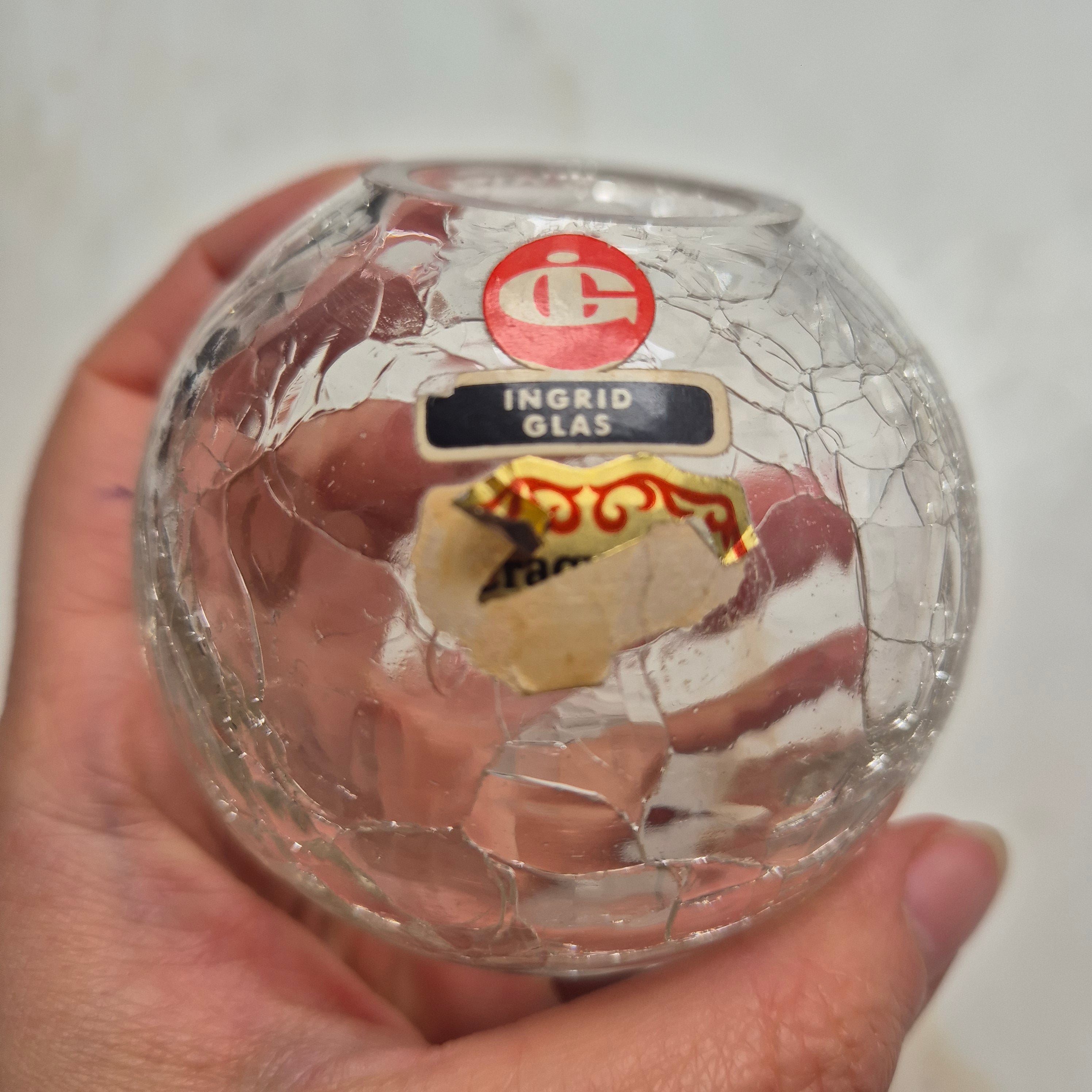 Vintage Vase rund und klein - Craquelé Glas 60er Jahre - von Ingrid Glas