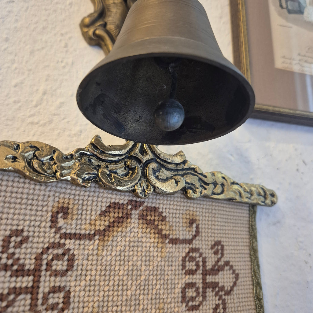Wandbehang im Gobelin Stil echte Handarbeit & Glocke Türglöcke Tapisserie Bildwirkerei Vintage 60er Jahre