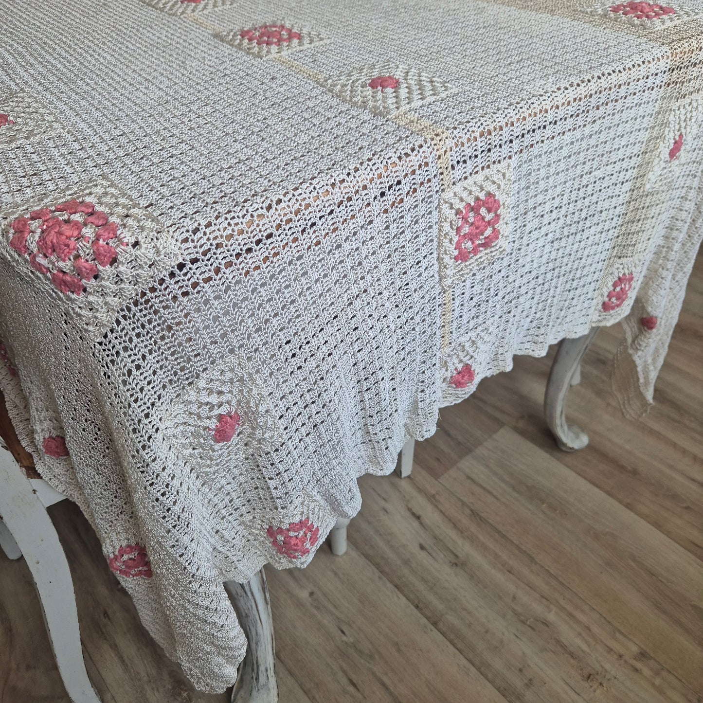 Vintage Häkel Tischdecke Creme beige 140x200cm