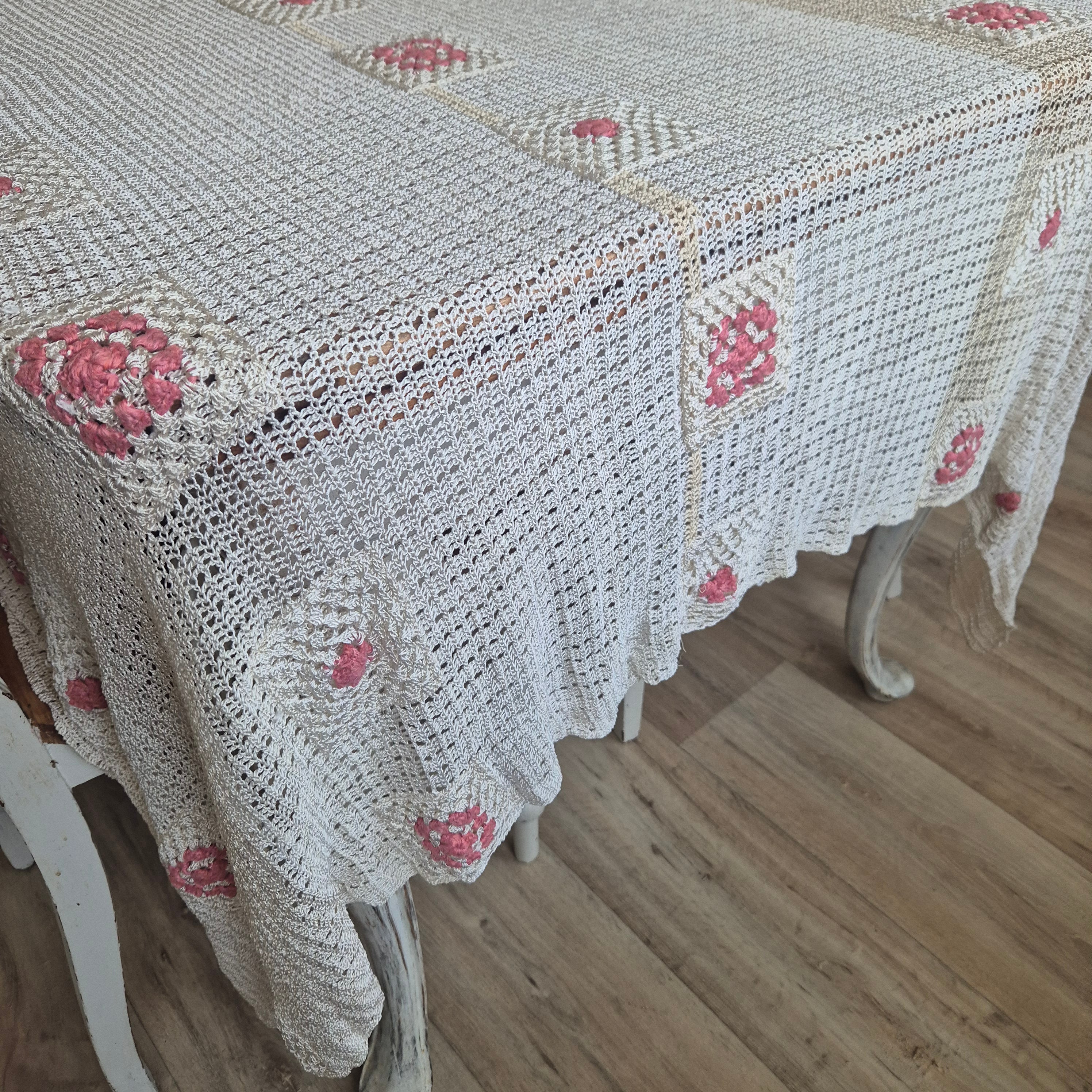 Vintage Häkel Tischdecke Creme beige 140x200cm