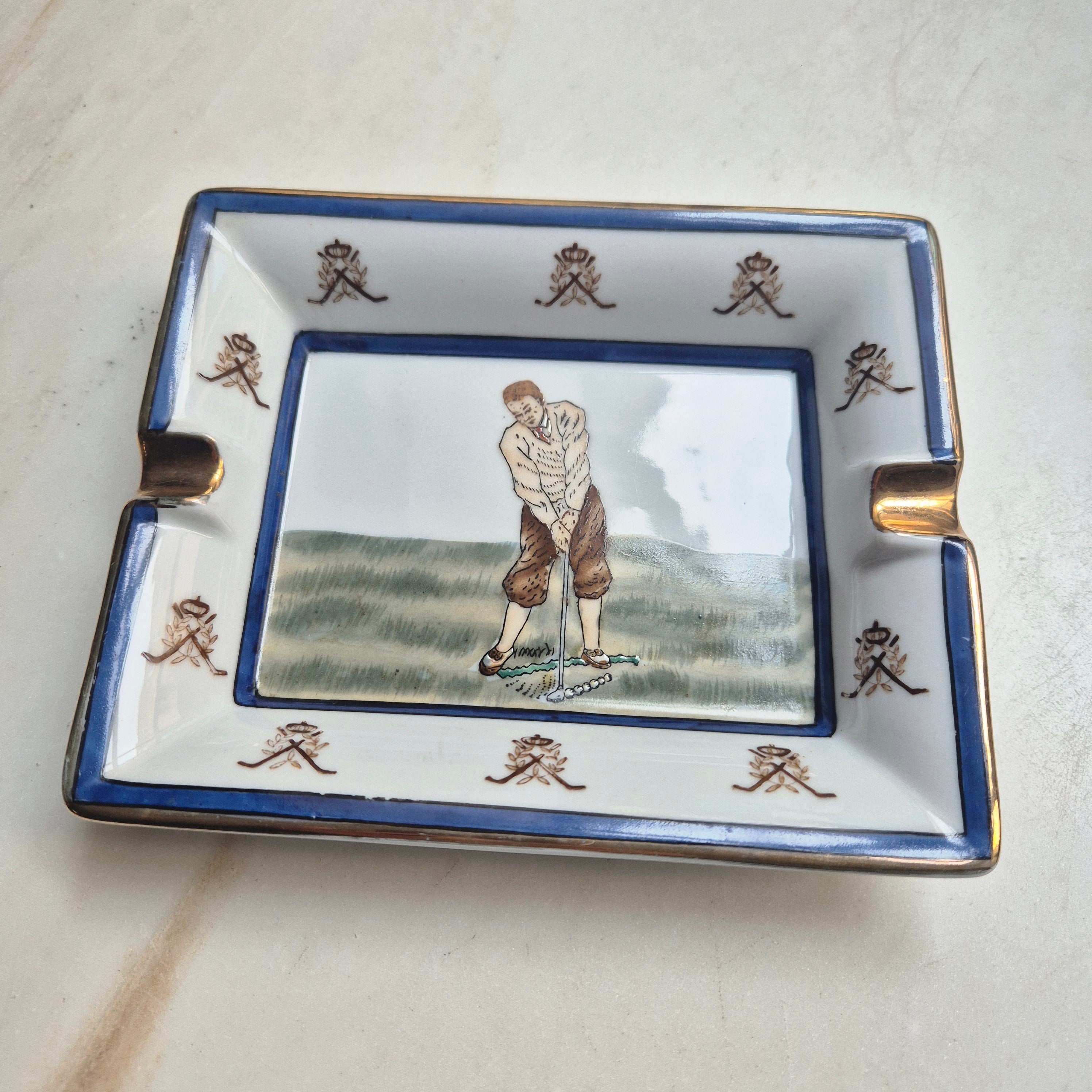 Retro Porzellan Aschenbecher mit Golfspielermotiv