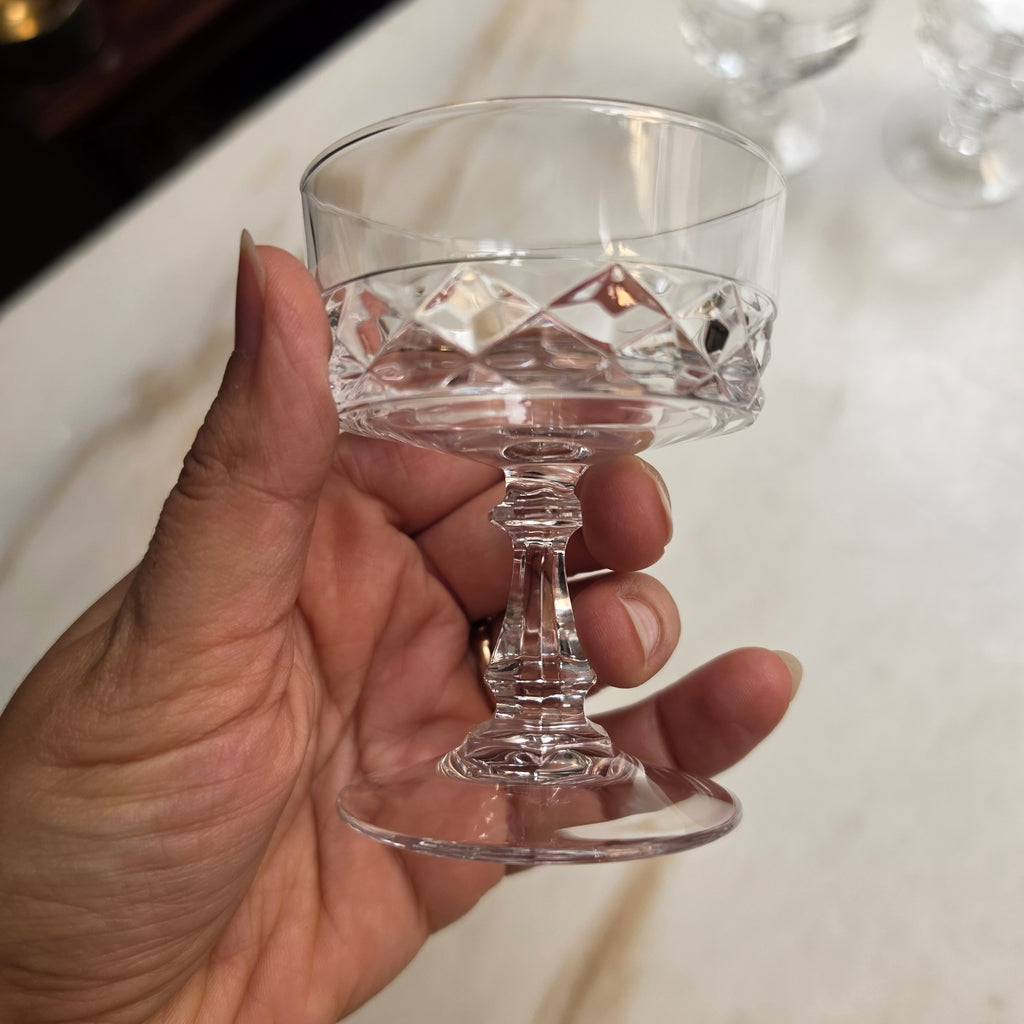 4er-Set Vintage Kristall-Likörgläser - Aperitifgläser mit Diamantschliff & Sechskant-Stiel