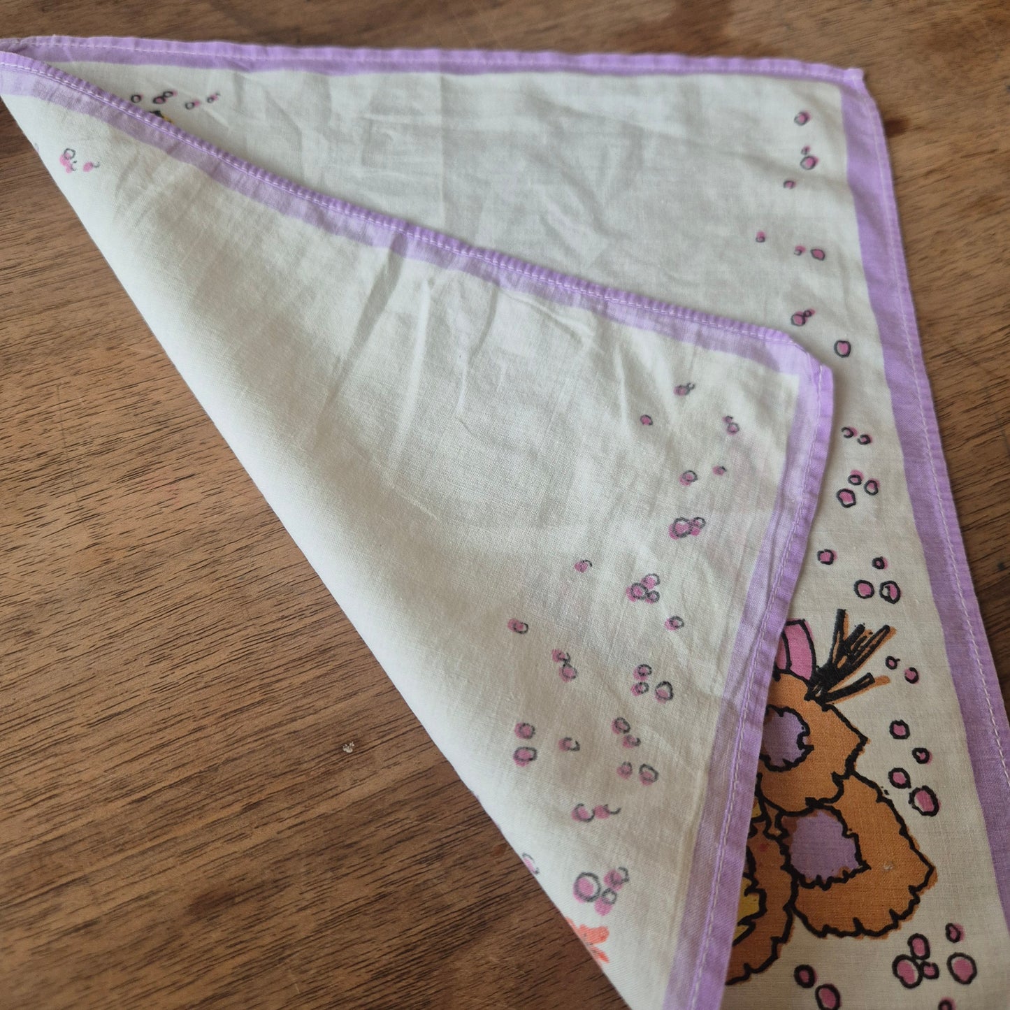 Vintage Stofftaschentuch weiß lila bedruckt DDR Baumwolle 25x26cm