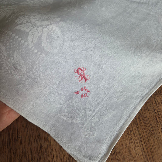 Antike Handgemachte Baumwolle Serviette 75x75cm Mitteldecke Monogramm S.F beschädigt