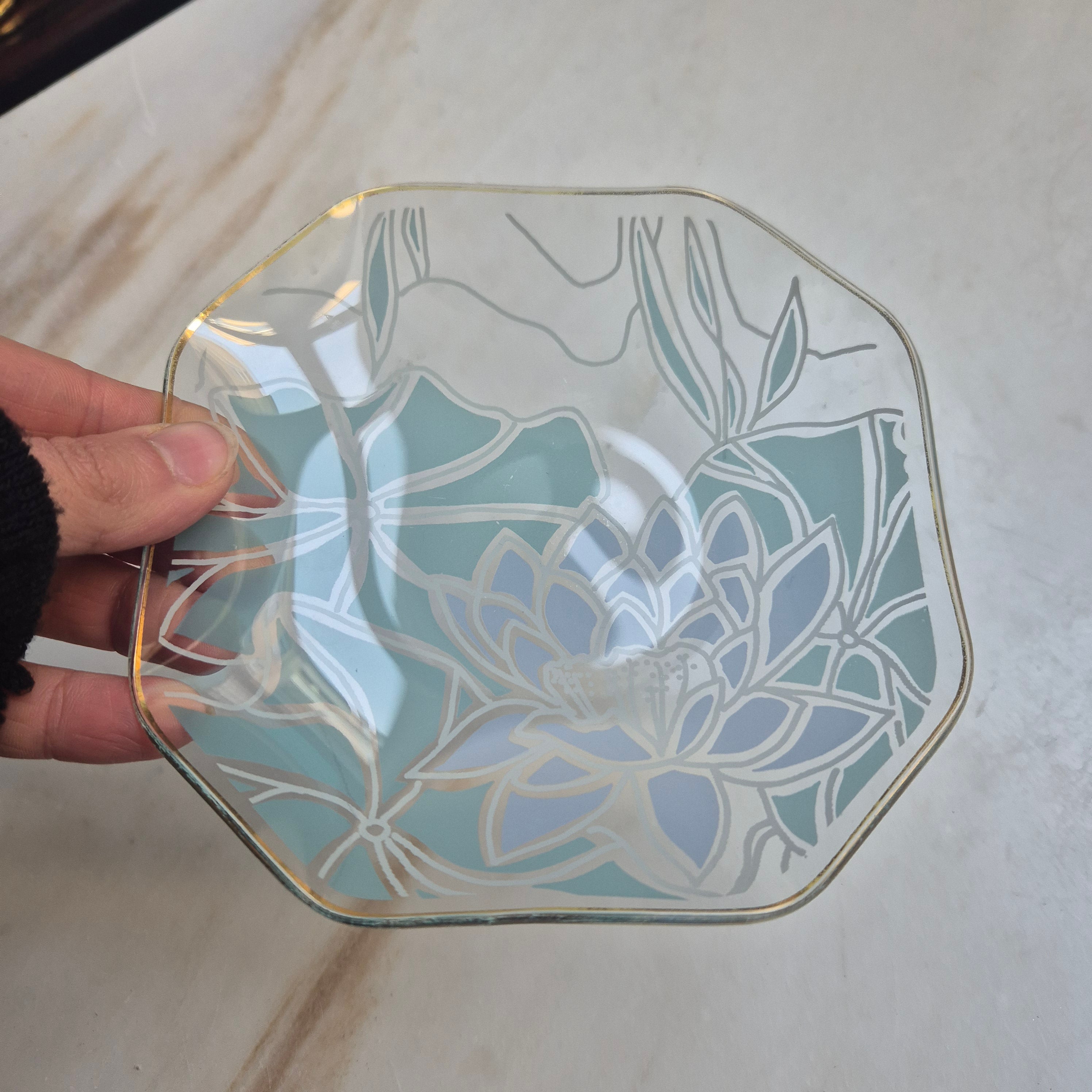 Art Deco Stil Lotus Schale Ringschale Vintage Glas