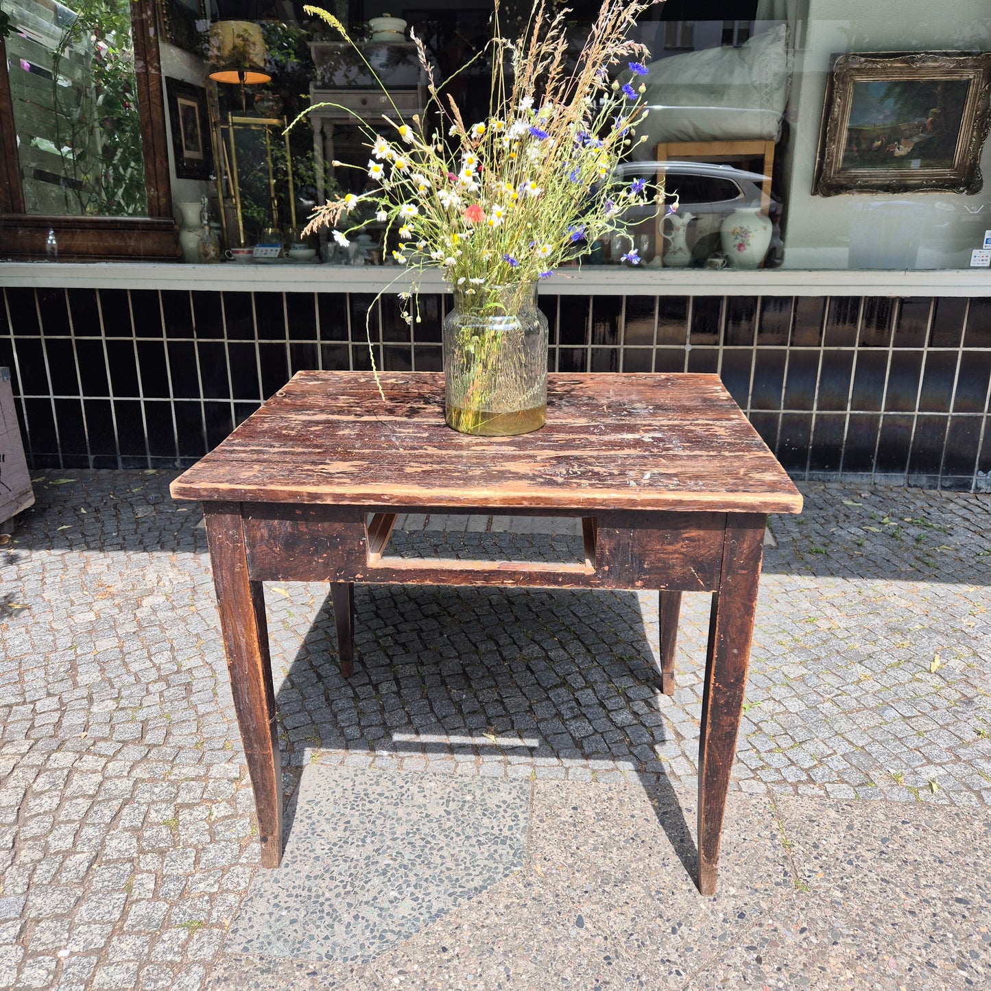Antiker Biedermeier Tisch von 1860 mit Schublade 74x95cm Vollholz