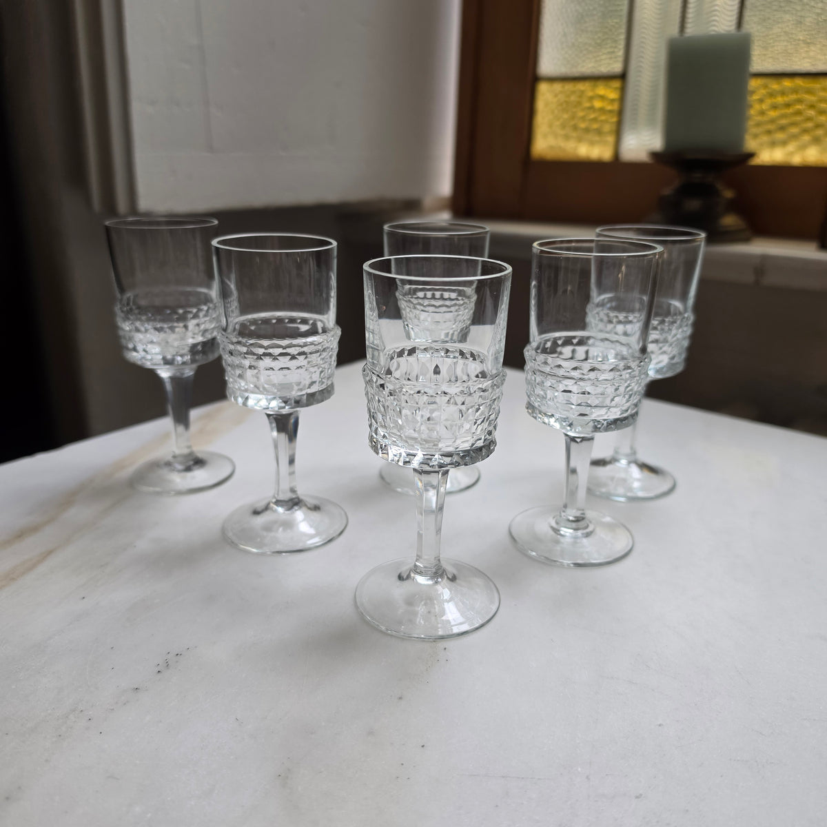 Vintage Kristall-Likörgläser Set (6-teilig) – Elegante Stamper mit Rautenschliff / Diamantschliff