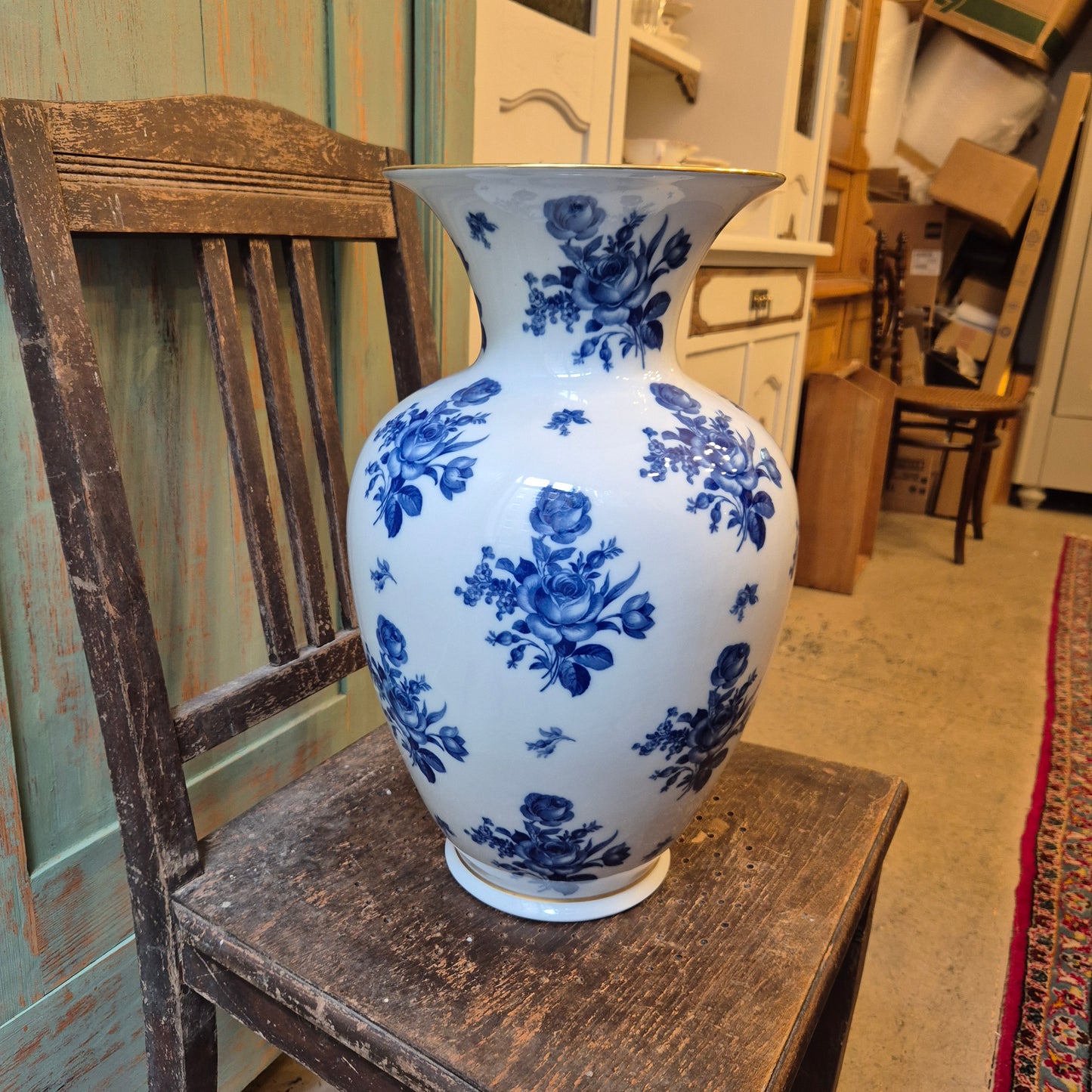 Antike große Porzellan Vase Schuhmann Bavaria Arzberg Germany Echt Kobalt blau weiß gold