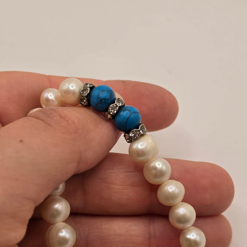 Elegantes Vintage echte Süßwasserperlen-Armband mit Türkis-Akzenten & Magnetverschluss