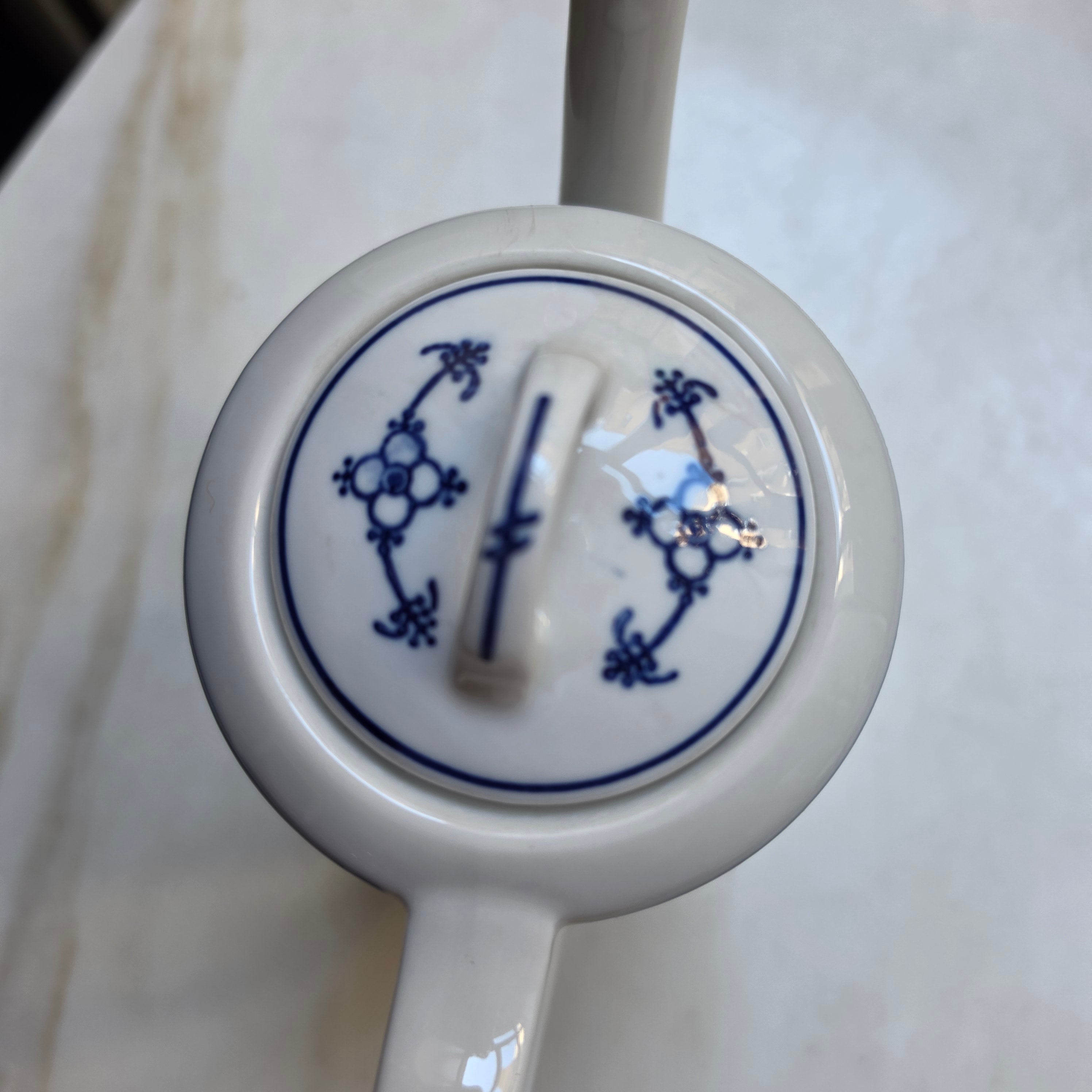 Vintage Jäger Eisenberg  Strohblume Kaffeekanne Kanne Tee Vintage blau weiß