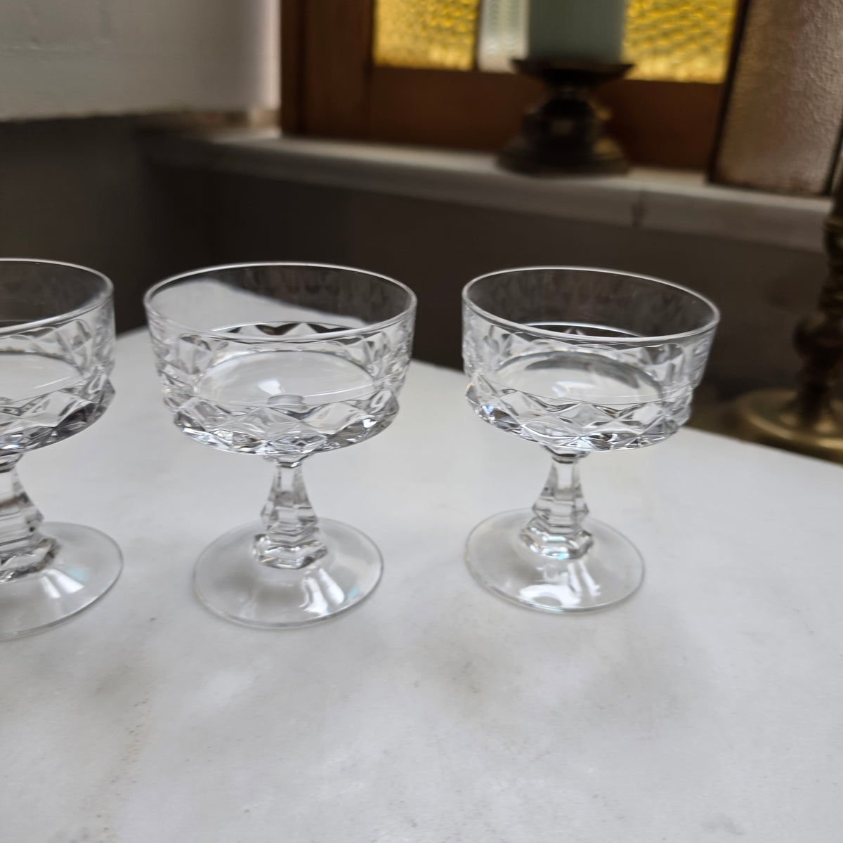 4er-Set Vintage Kristall-Likörgläser - Aperitifgläser mit Diamantschliff & Sechskant-Stiel