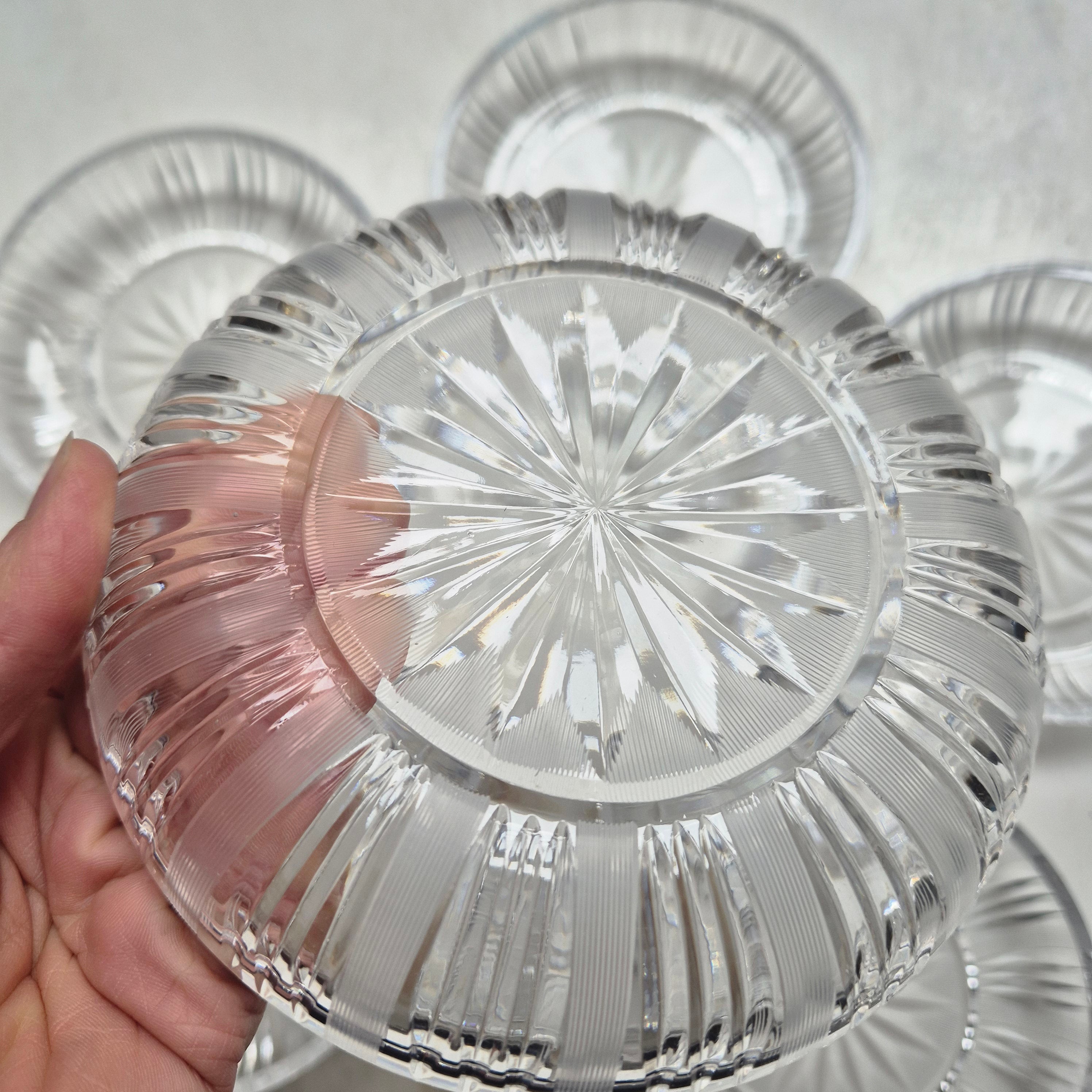 6x Vintage Glas Kristall Schalen Kuchen Teller