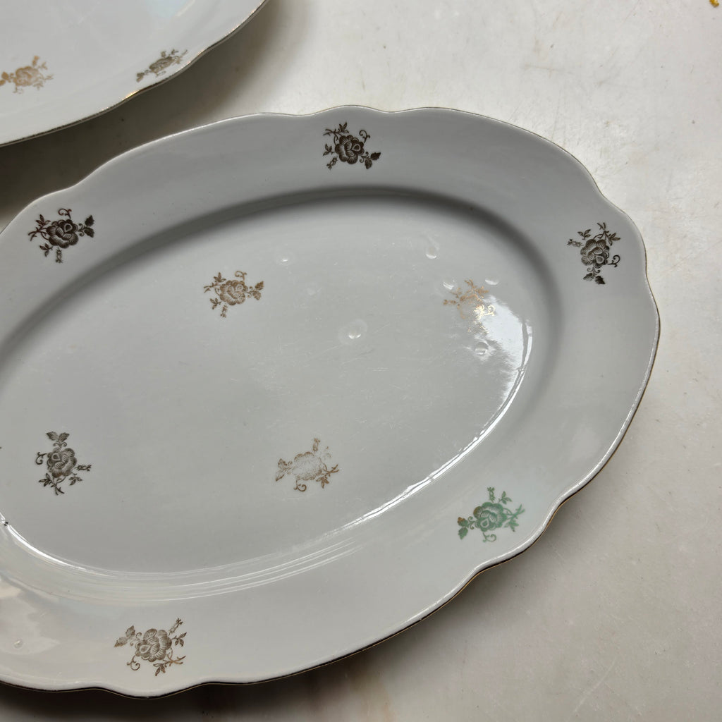 Vintage Porzellan Servierplatten – Reinecke Eisenberg - Weiß mit Golddekor