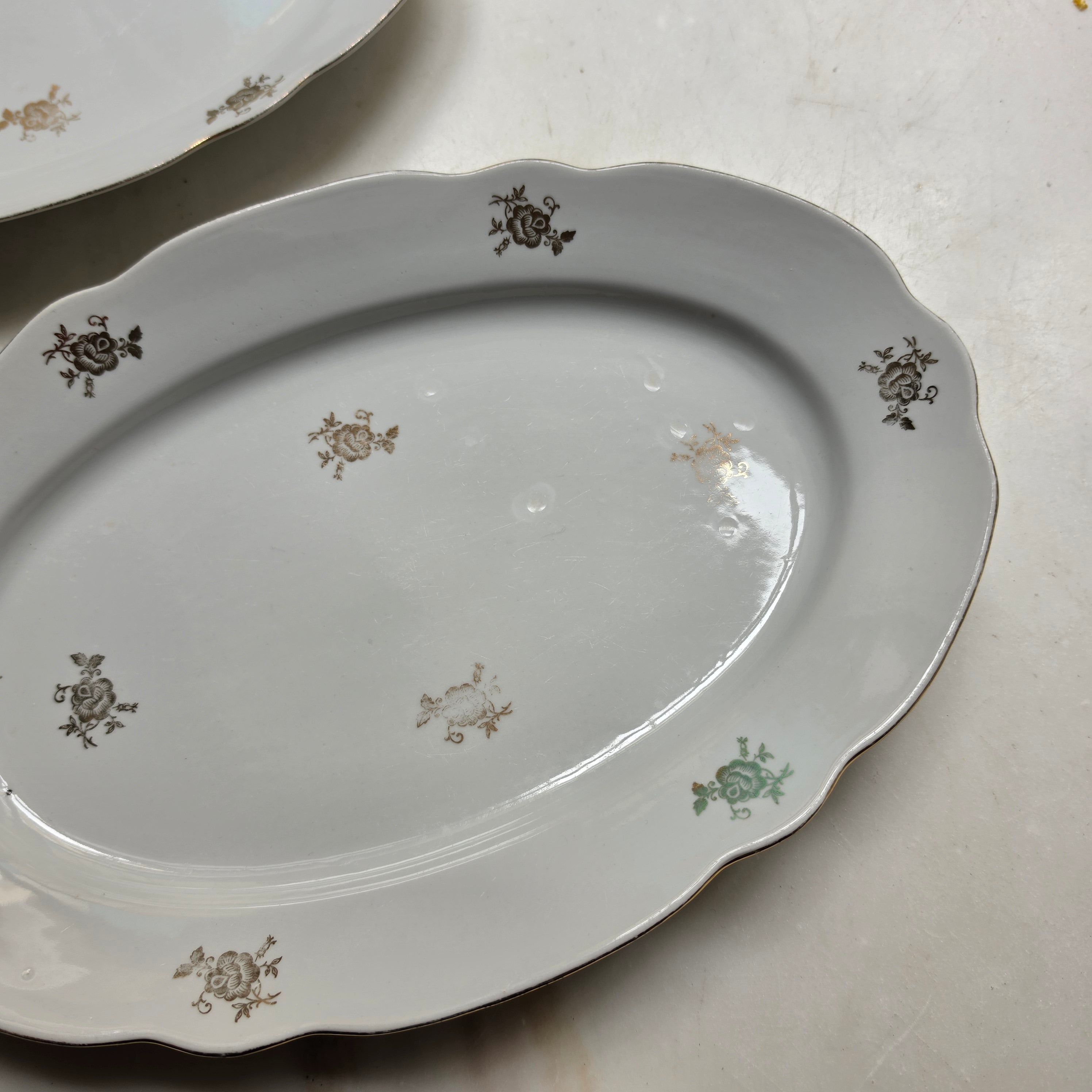 Vintage Porzellan Servierplatten – Reinecke Eisenberg - Weiß mit Golddekor