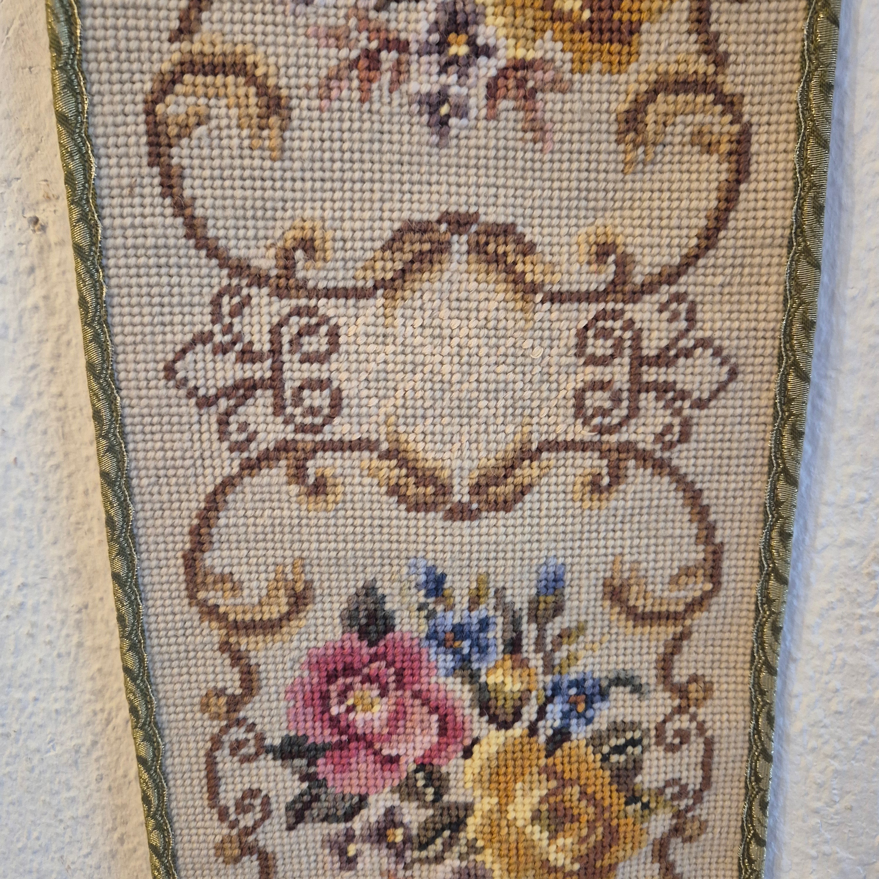 Wandbehang im Gobelin Stil echte Handarbeit & Glocke Türglöcke Tapisserie Bildwirkerei Vintage 60er Jahre