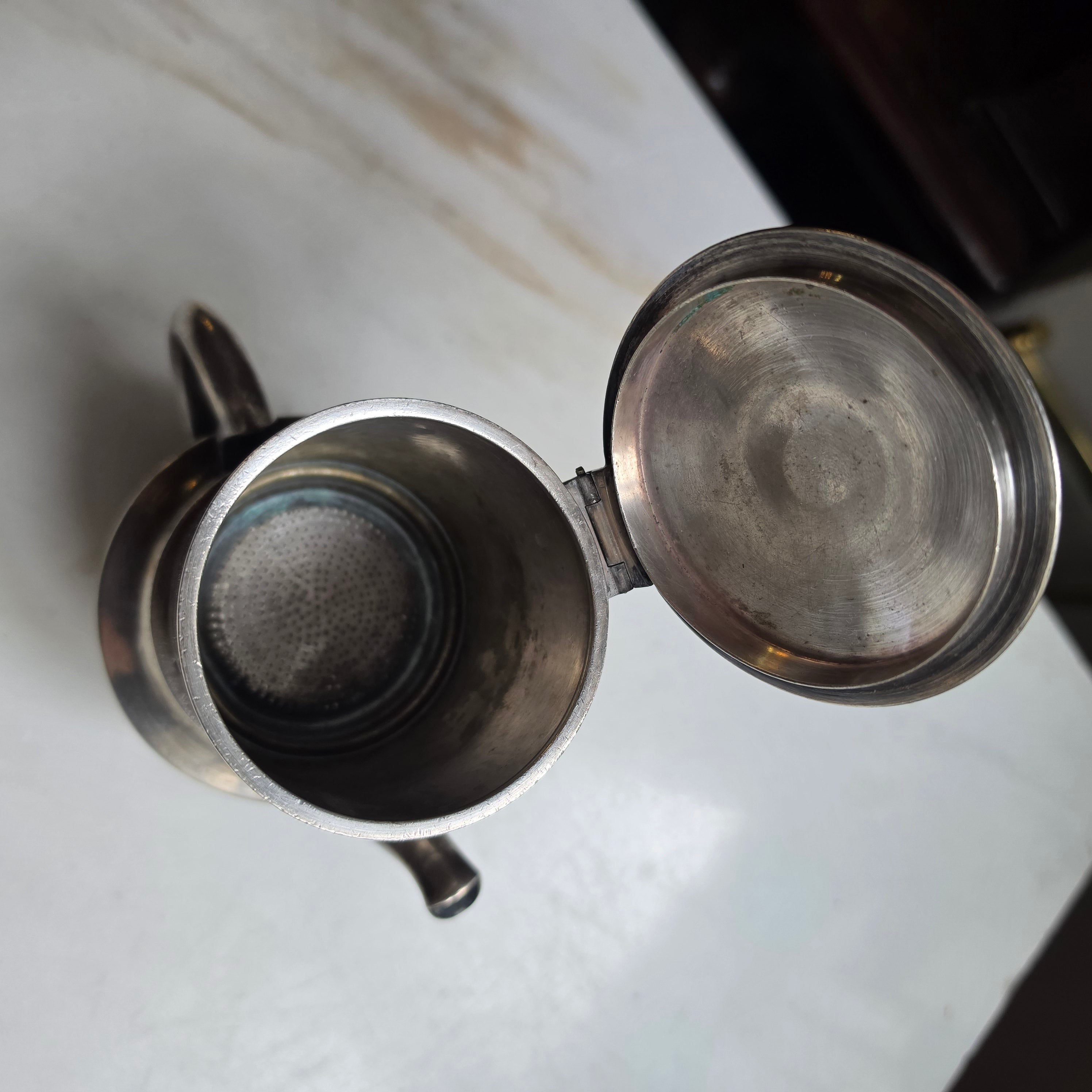 Antiker WMF Espressokocher / Kaffeekanne – Versilbert, 0,3L mit Innensieb, ca. 1920-1940