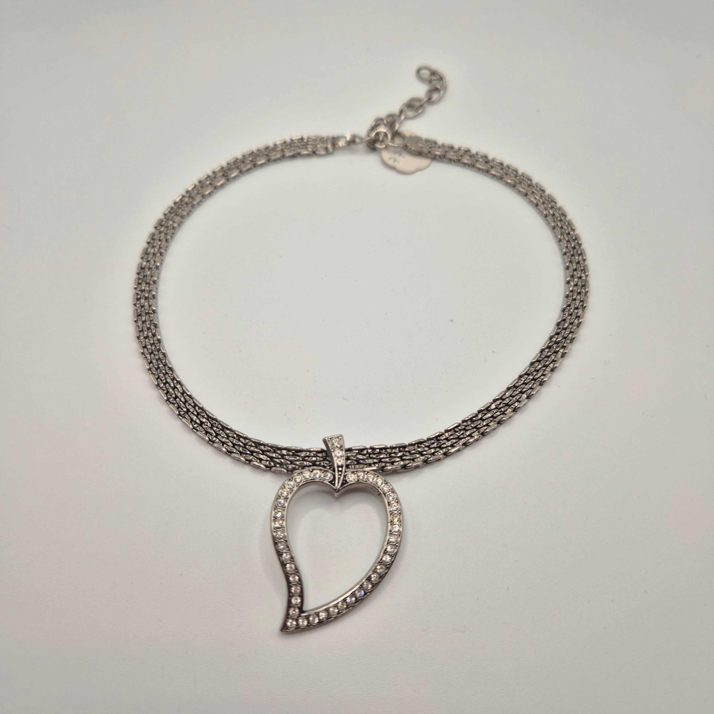 Elegante Vintage Herz-Halskette – Funkelnder Glamour in Silber