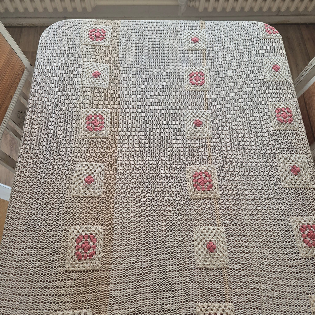 Vintage Häkel Tischdecke Creme beige 140x200cm