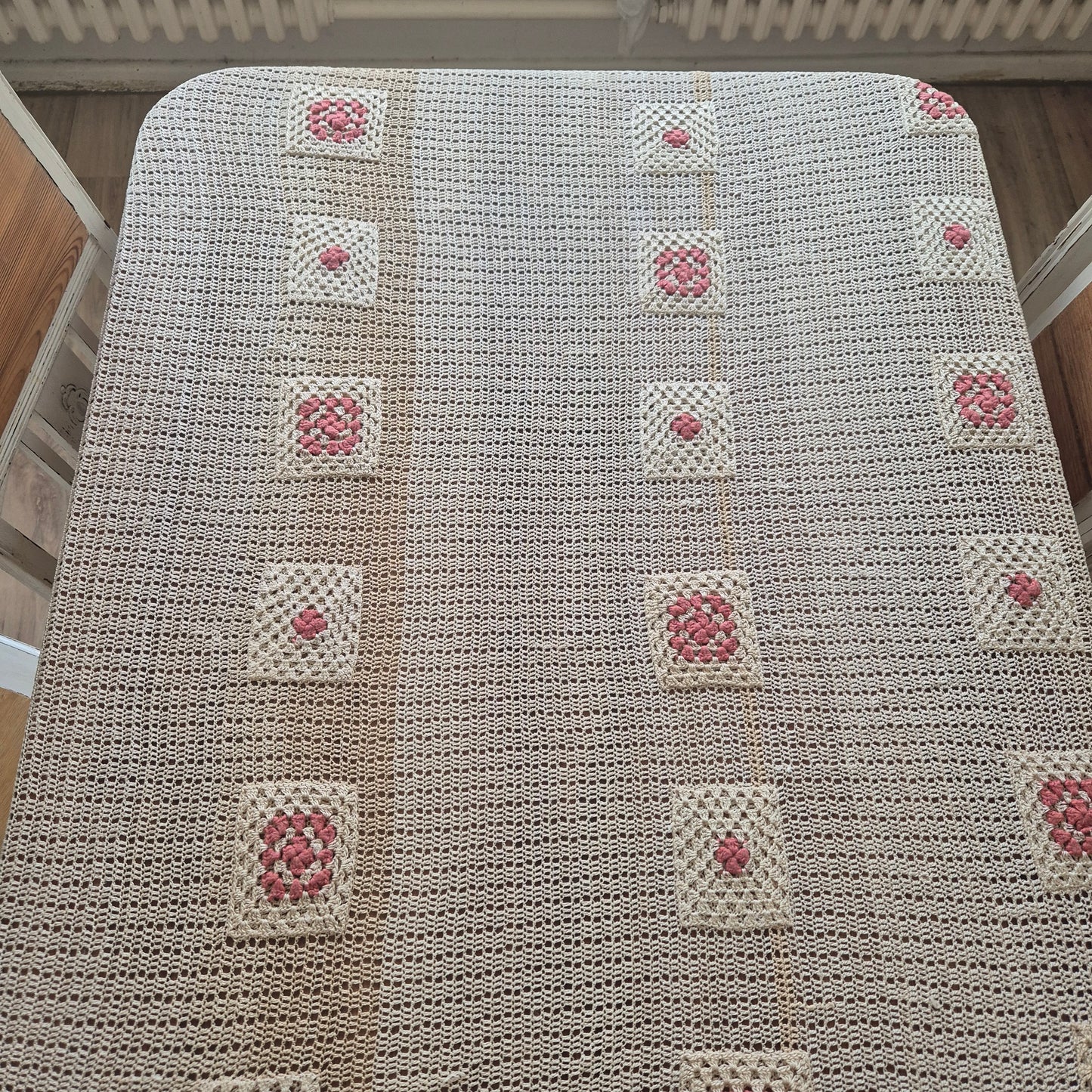 Vintage Häkel Tischdecke Creme beige 140x200cm