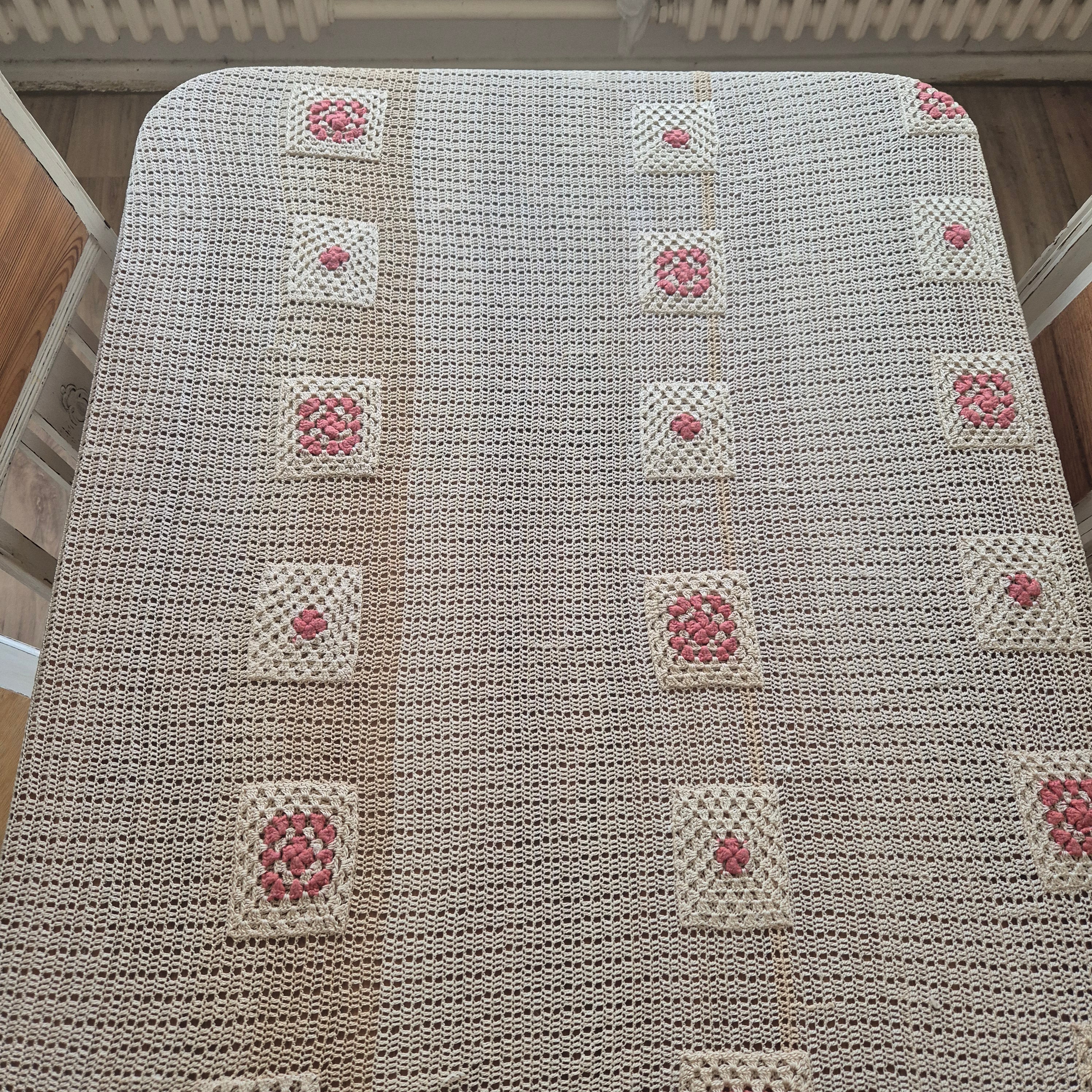Vintage Häkel Tischdecke Creme beige 140x200cm