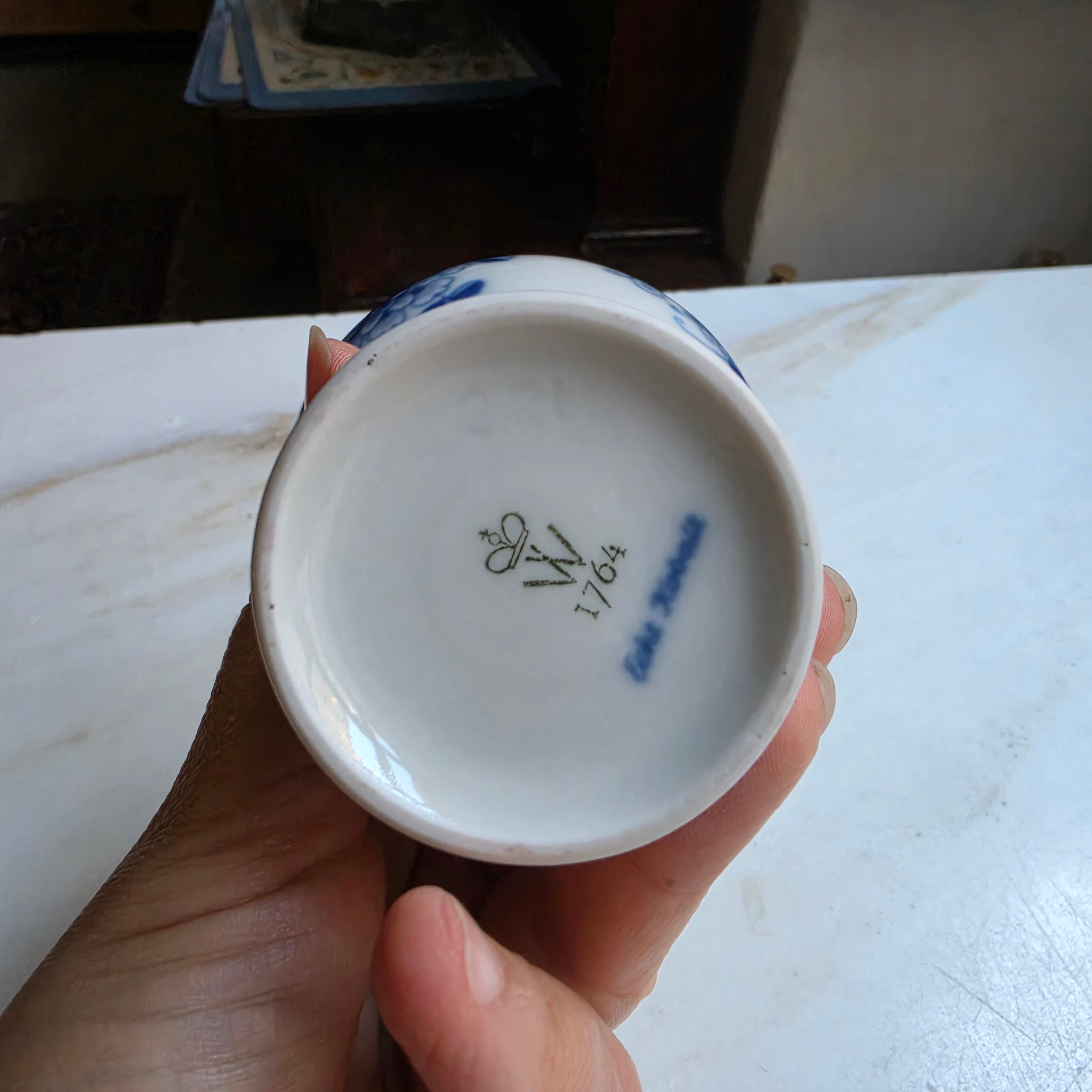 Antike kleine Porzellan Vase Wallendorfer weiß blau Echt Cobalt