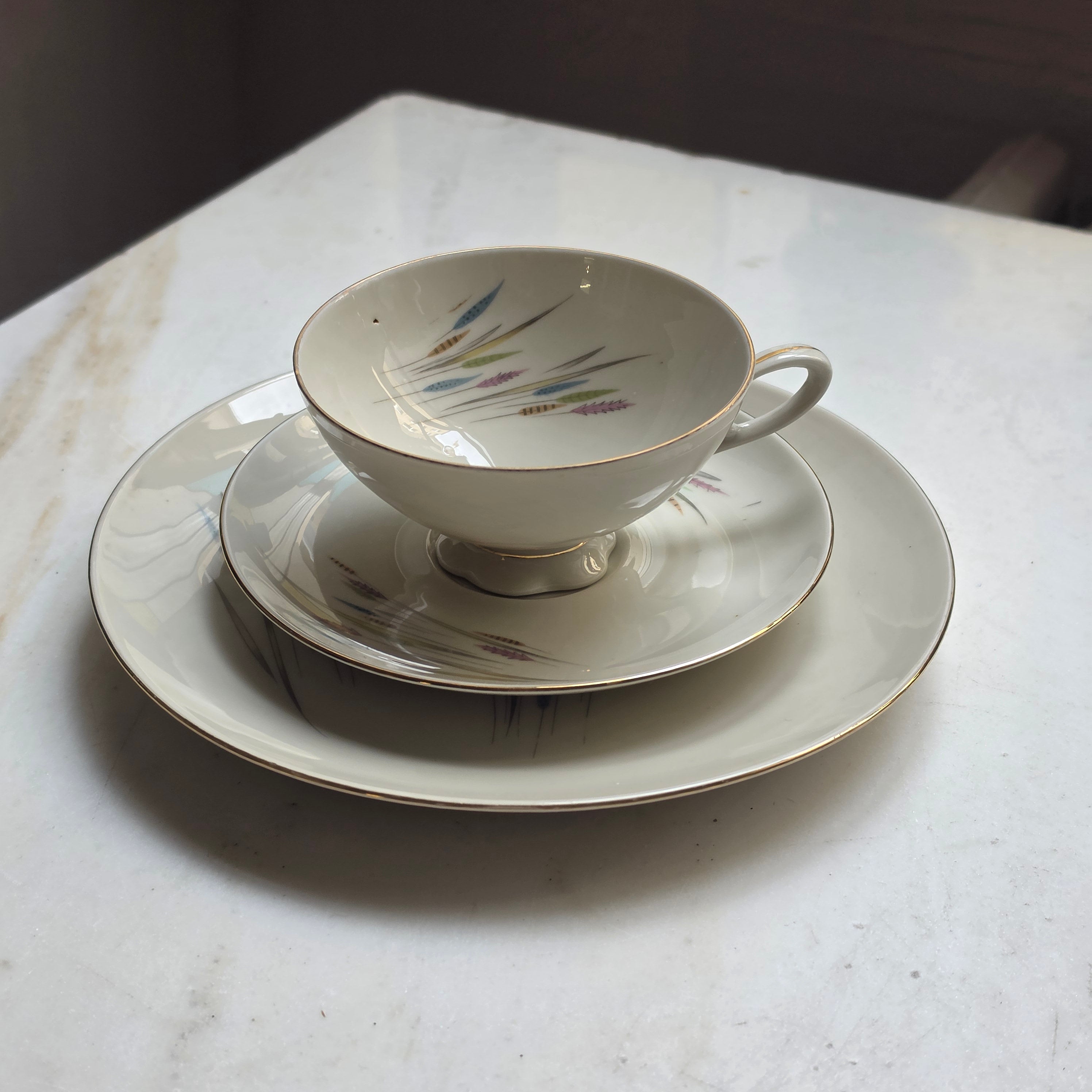 Vintage Porzellan Gedeck 3-teilig – Bareuther Waldsassen Bavaria Mid-Century Ähren-Motiv