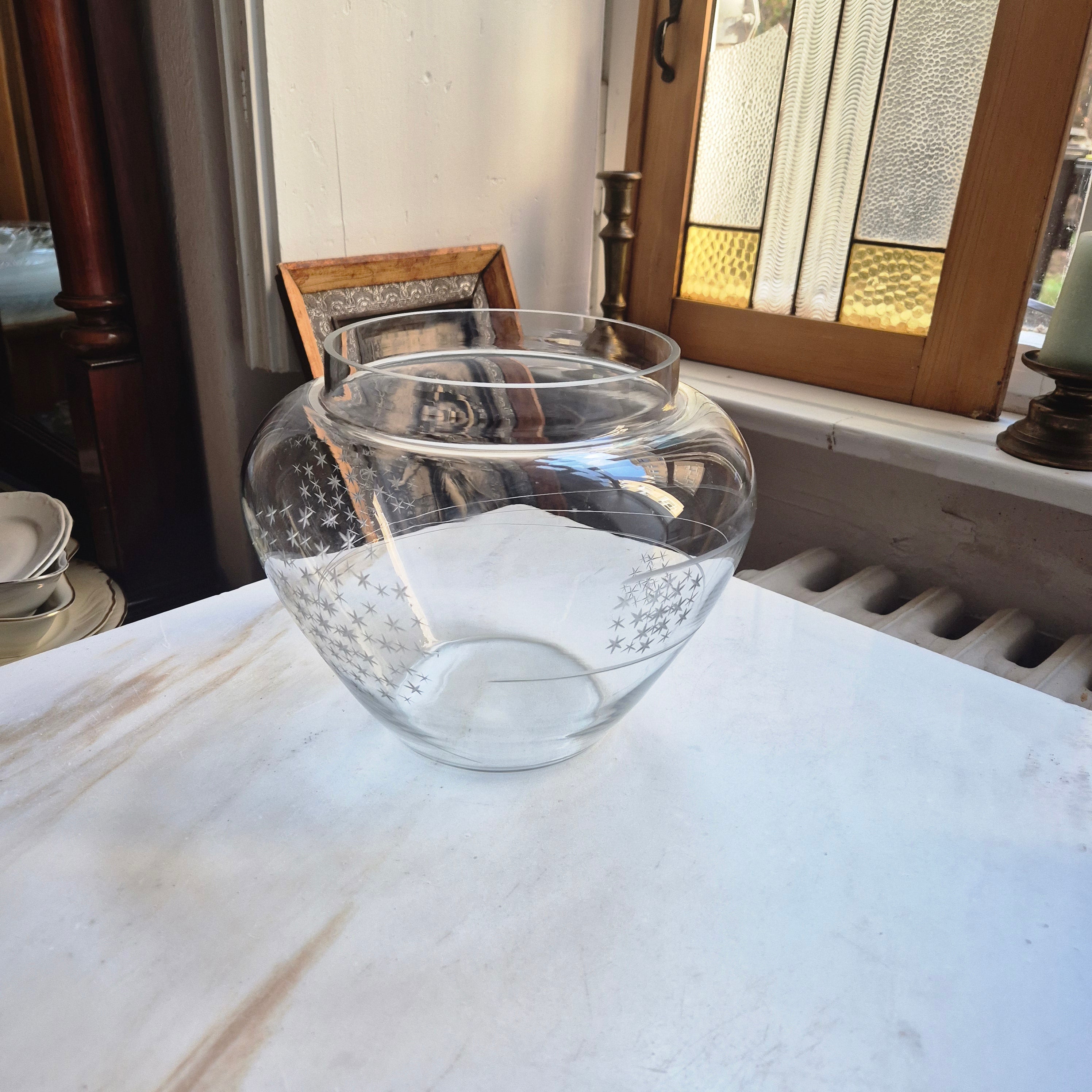 Große Vintage Glas Vase 70er Jahre Blumen