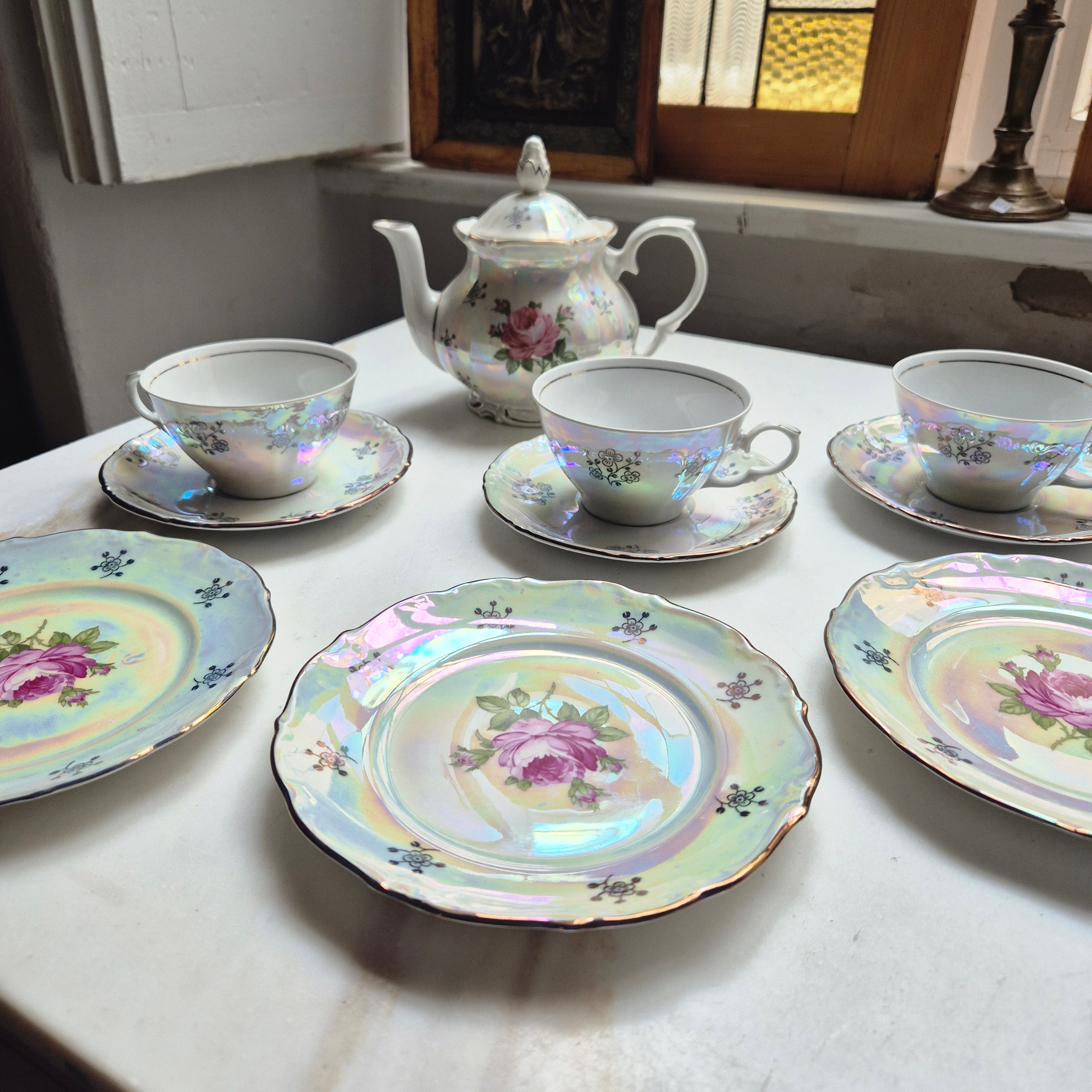 Antikes Sammelgedeck - Perlmutt - Rose - Kahla - DDR Porzellan Kaffee&Tee