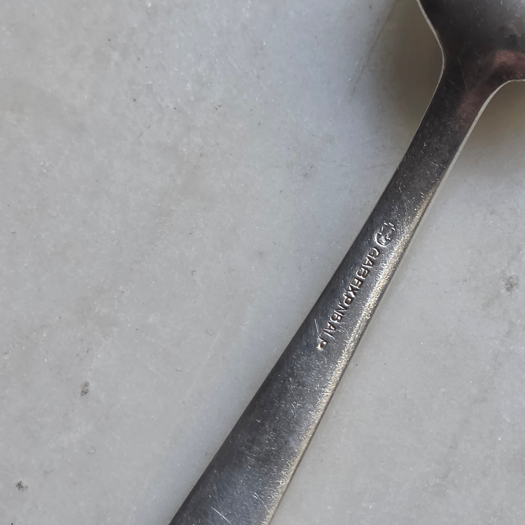 Antiker Versilberter Kaffeelöffel / Teelöffel mit Monogramm-Gravur „S“ & Schwedischer GAB-Punze