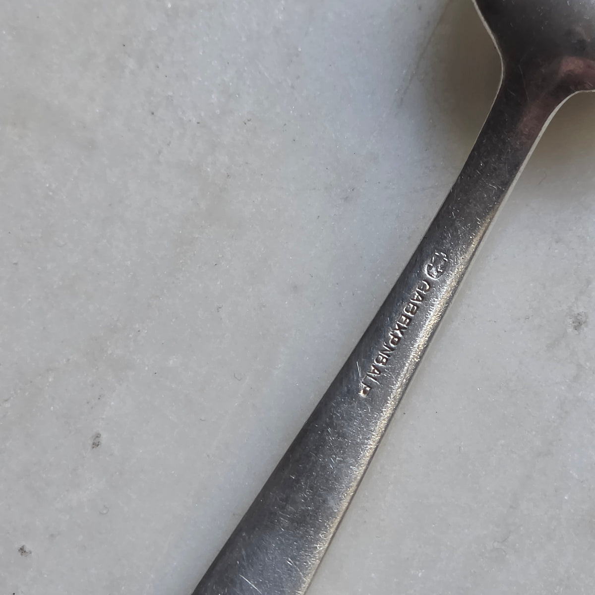 Antiker Versilberter Kaffeelöffel / Teelöffel mit Monogramm-Gravur „S“ & Schwedischer GAB-Punze