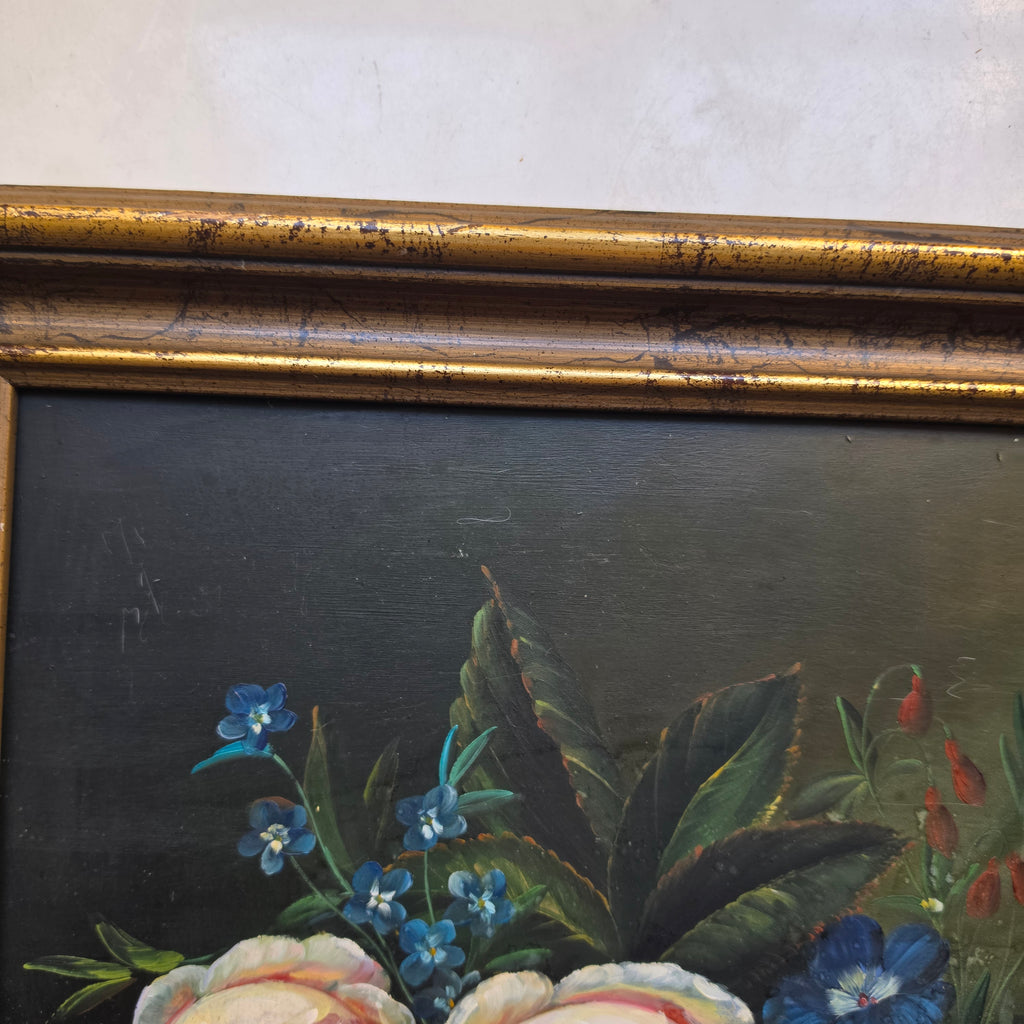 Vintage Ölgemälde Floral Stillleben mit vergoldetem Holzrahmen