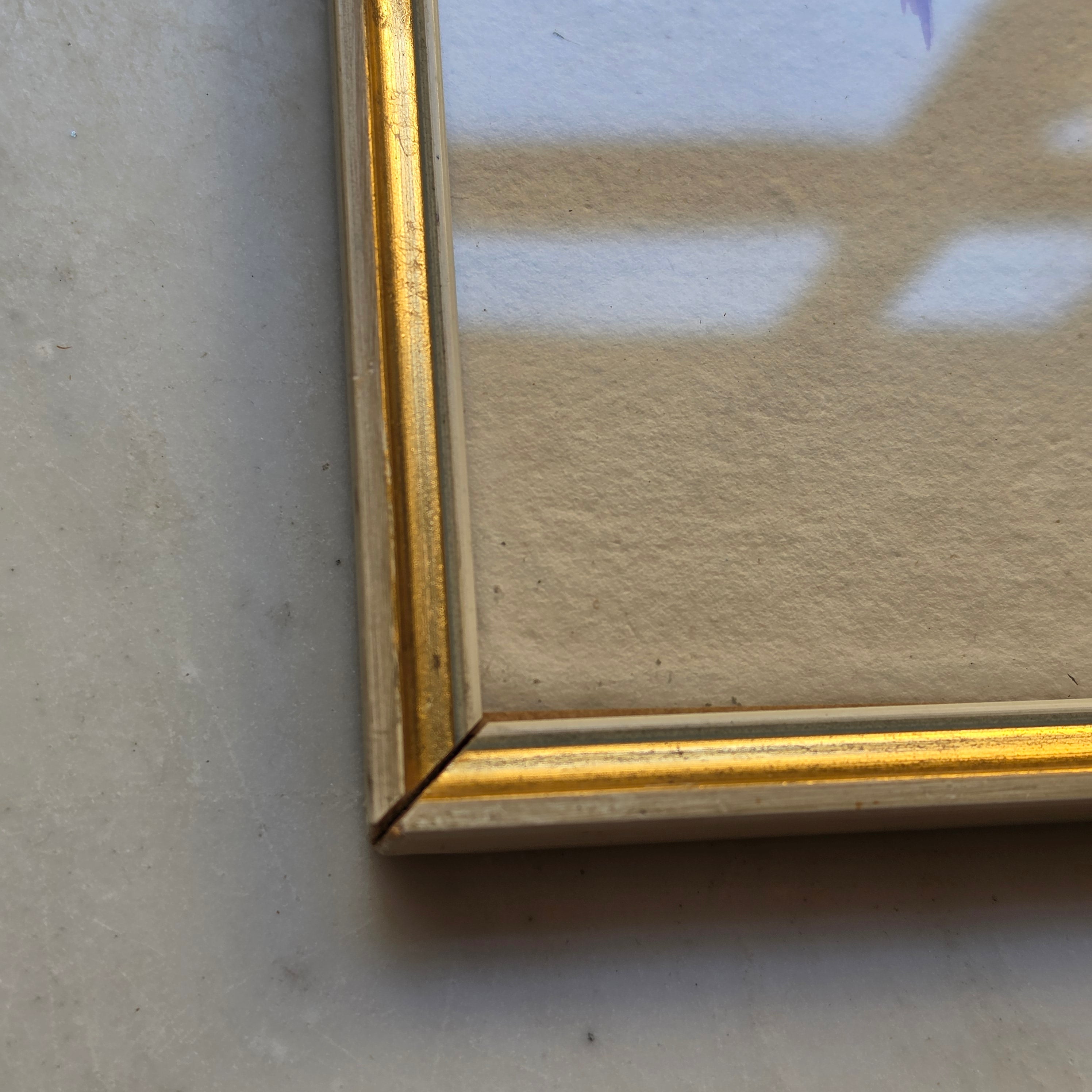 Vintage Rosen-Aquarell „A. Fischer“ (1948) im Goldrahmen