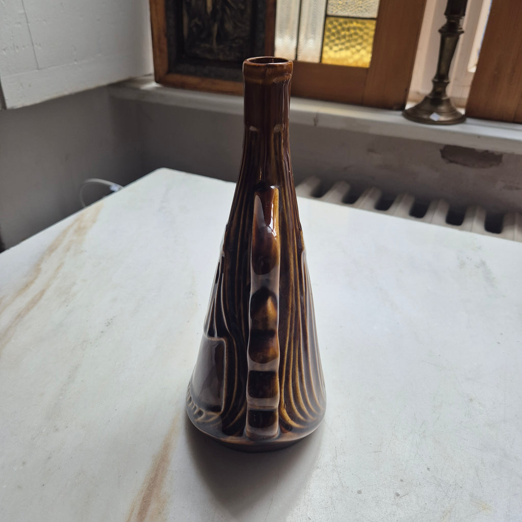 Braune Keramik Vase Krug glasiert 60er Jahre mit Henkel Midcentury