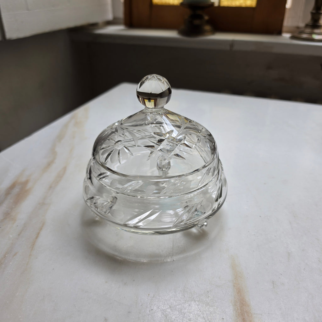 Vintage Bonboniere Schale aus Kristallglas mit Deckel
