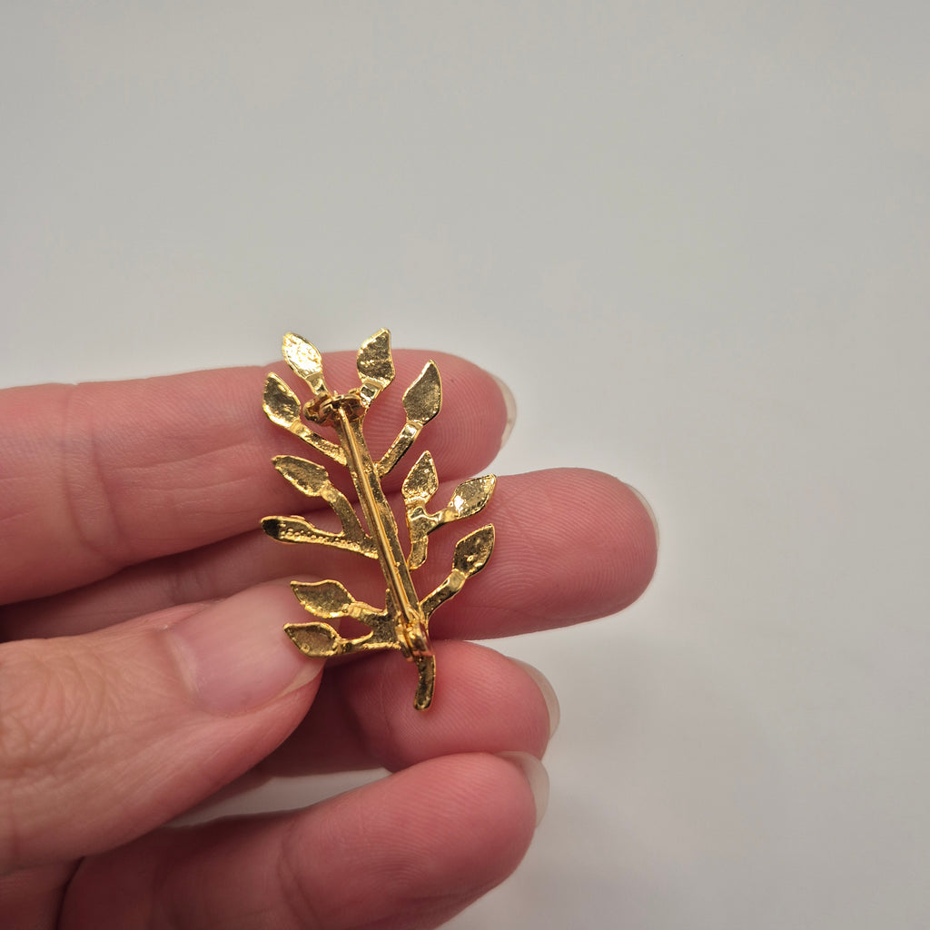 Vintage Brosche Goldfarbend Blatt Blätter Ast
