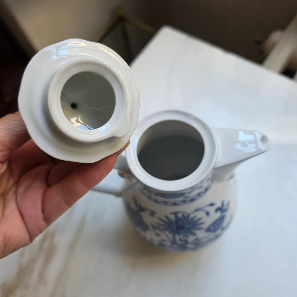 Große Kahla Zwiebelmuster Kaffeekanne Kanne Tee Vintage blau weiß