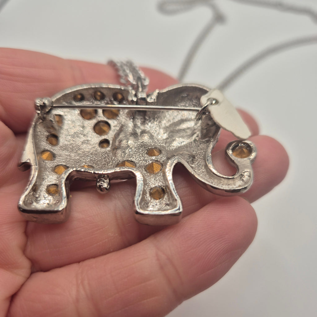 2-in-1 Elefant Brosche & Kette | Vintage | Strass & Emaille