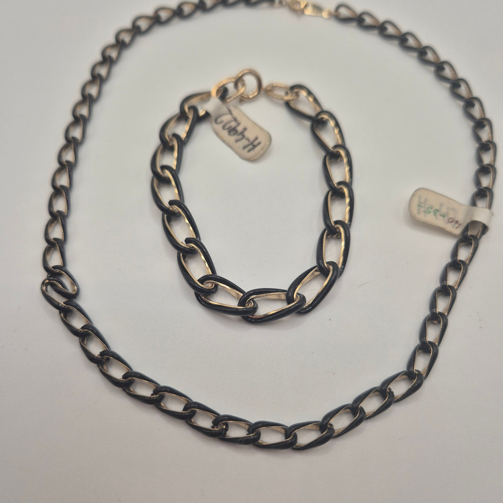 Vintage Set aus Halskette und Armband – Markantes Design mit schwarz-goldenen Gliedern