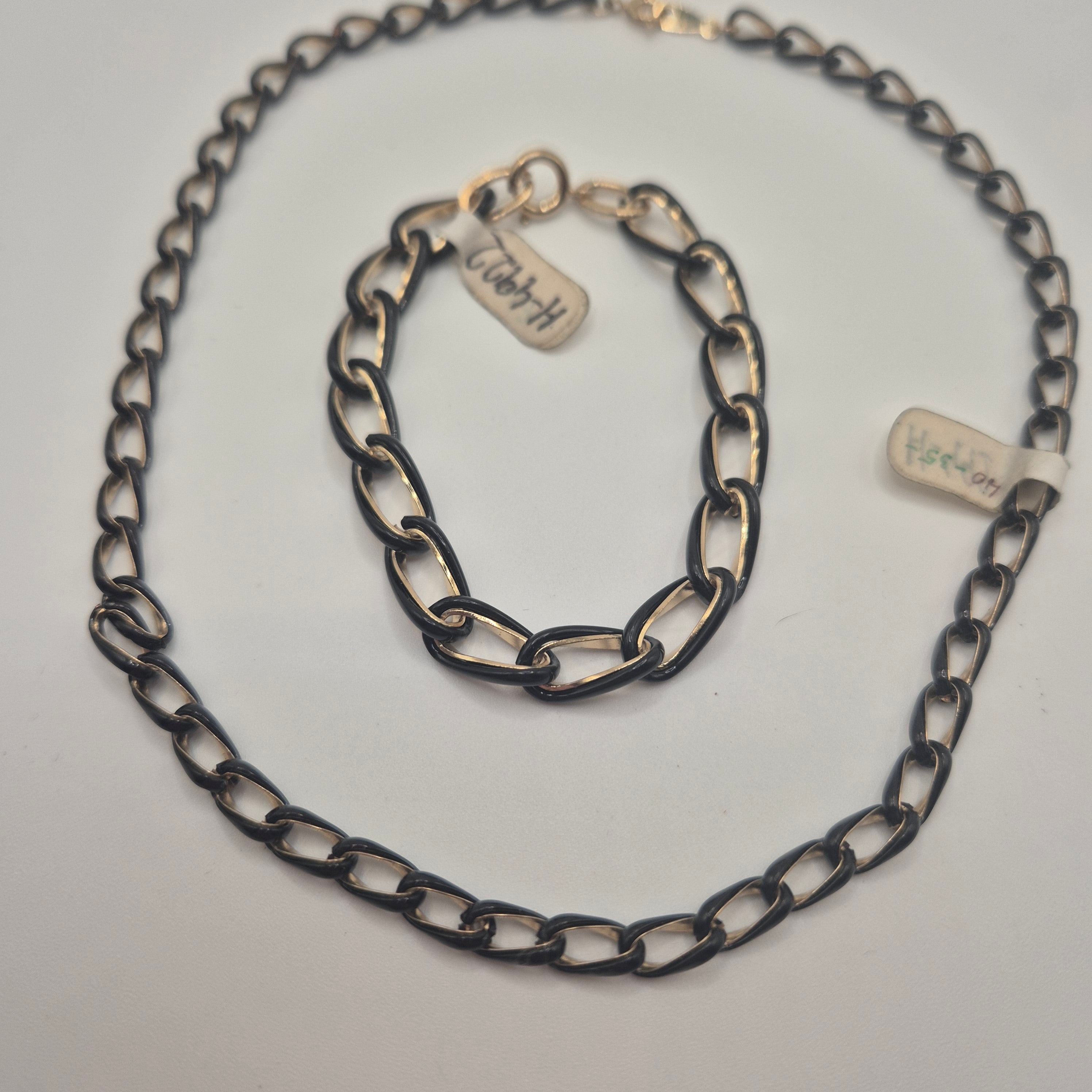 Vintage Set aus Halskette und Armband – Markantes Design mit schwarz-goldenen Gliedern