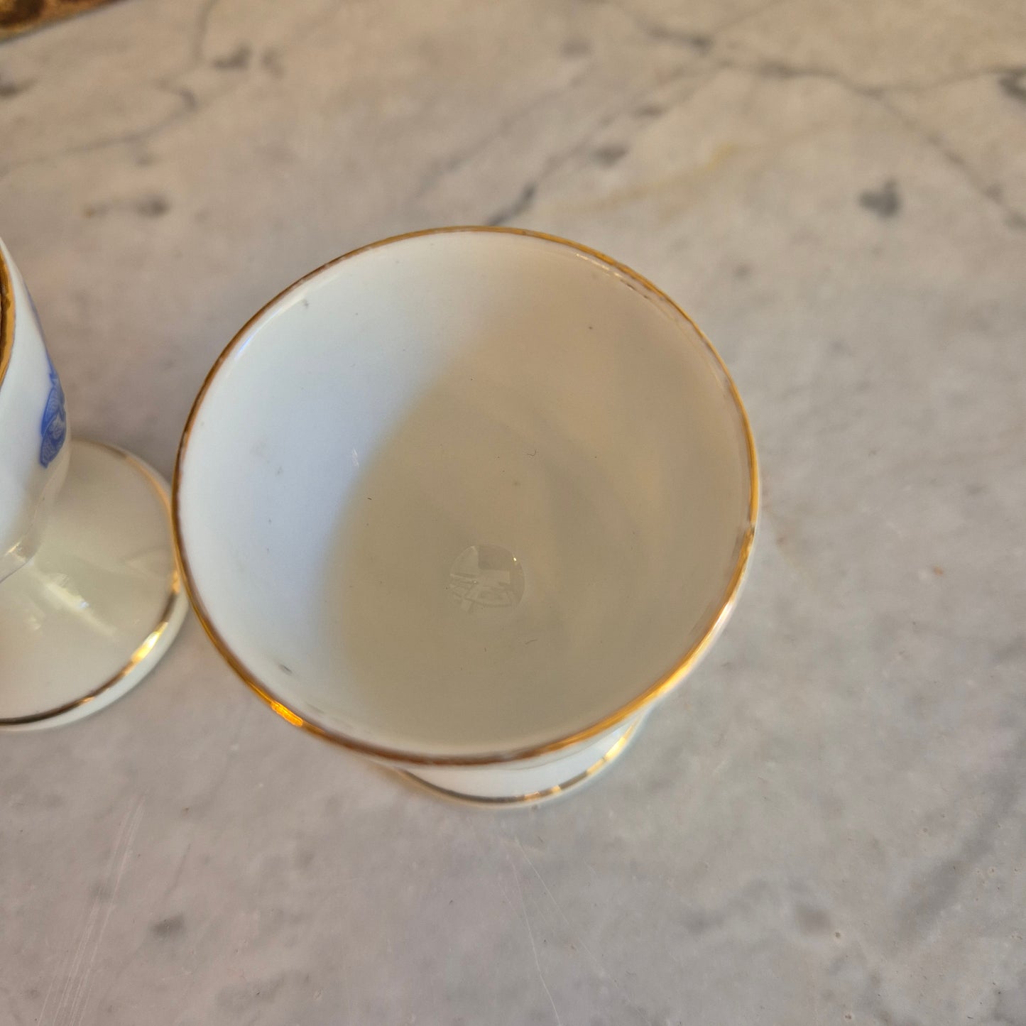 2x Antike Porzellan Eierbecher WIE echt Tuppack China Blau Tiefenfurt Blau Weiß