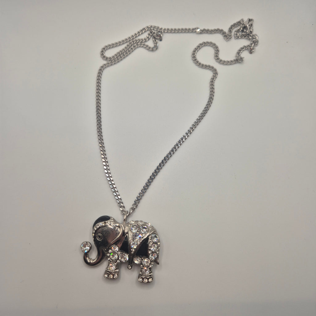 2-in-1 Elefant Brosche & Kette | Vintage | Strass & Emaille
