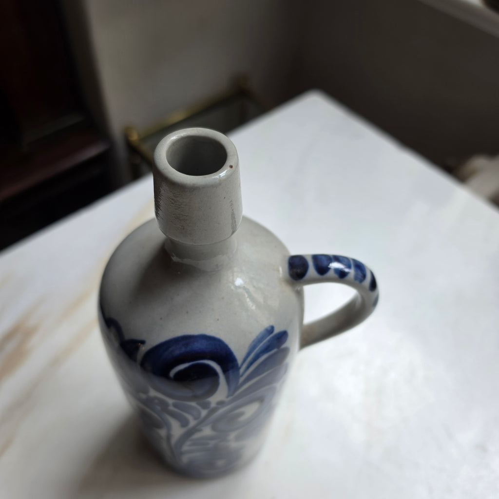 Vintage Steinzeug-Schnittkrug / Flaschenvase – Westerwälder Salzglasur mit Blaumalerei