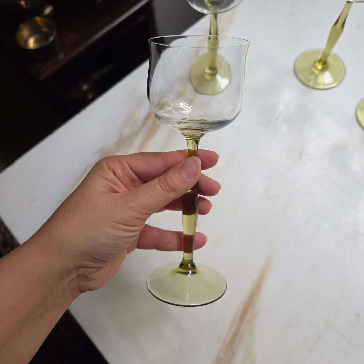 4er Set Mid-Century Römer Weingläser mit grünem Stiel – Elegante Vintage-Gläser