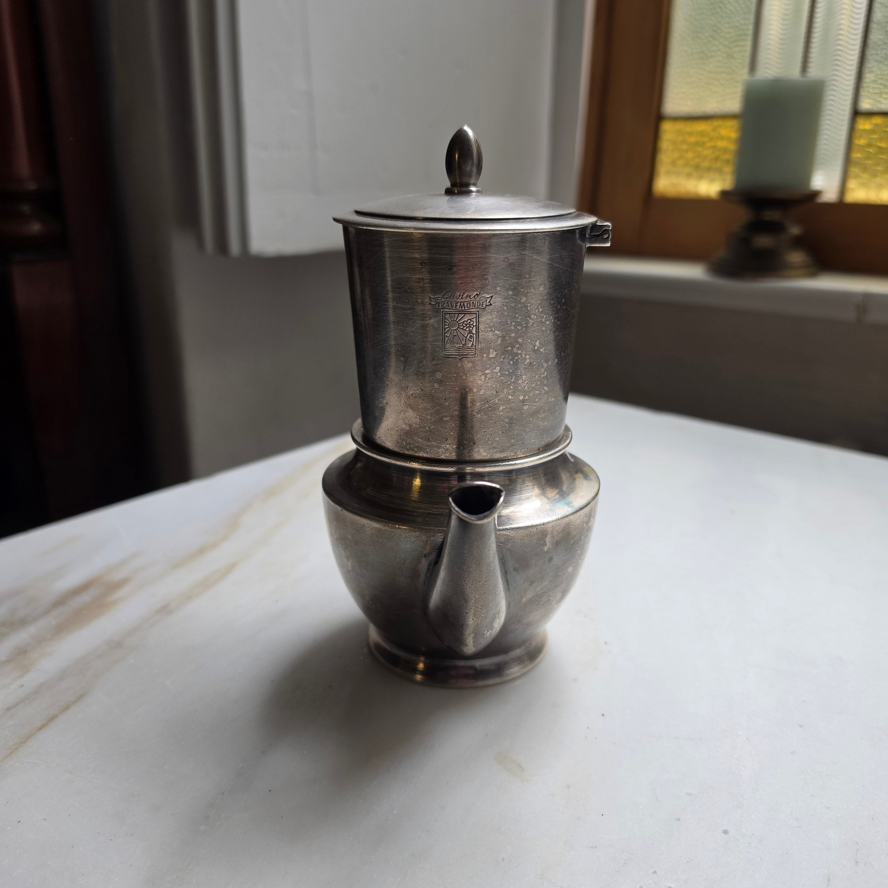 Antiker WMF Espressokocher / Kaffeekanne – Versilbert, 0,3L mit Innensieb, ca. 1920-1940