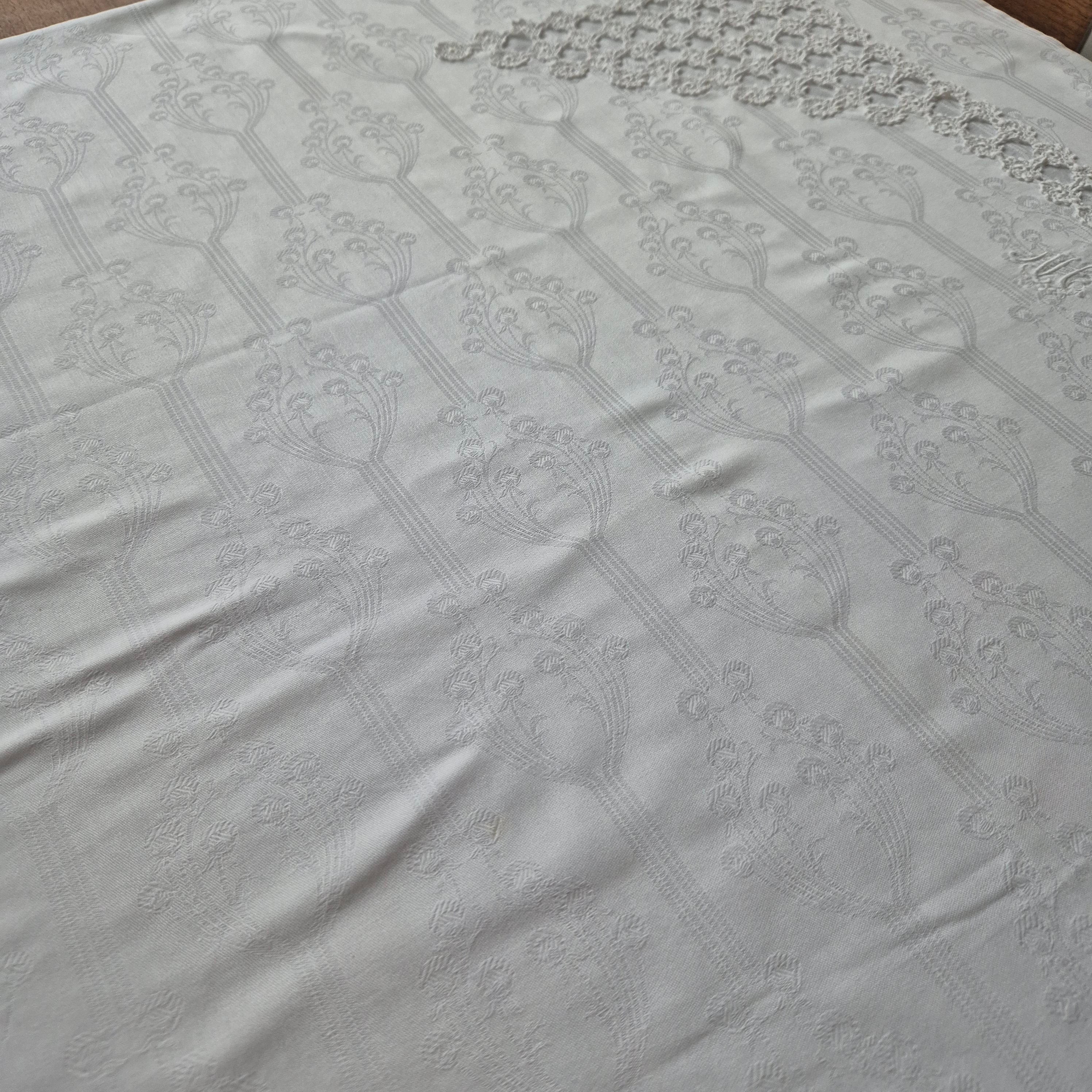 Antiker großer Kissenbezug Baumwolle 85x96cm weiß Monogramm A.H.