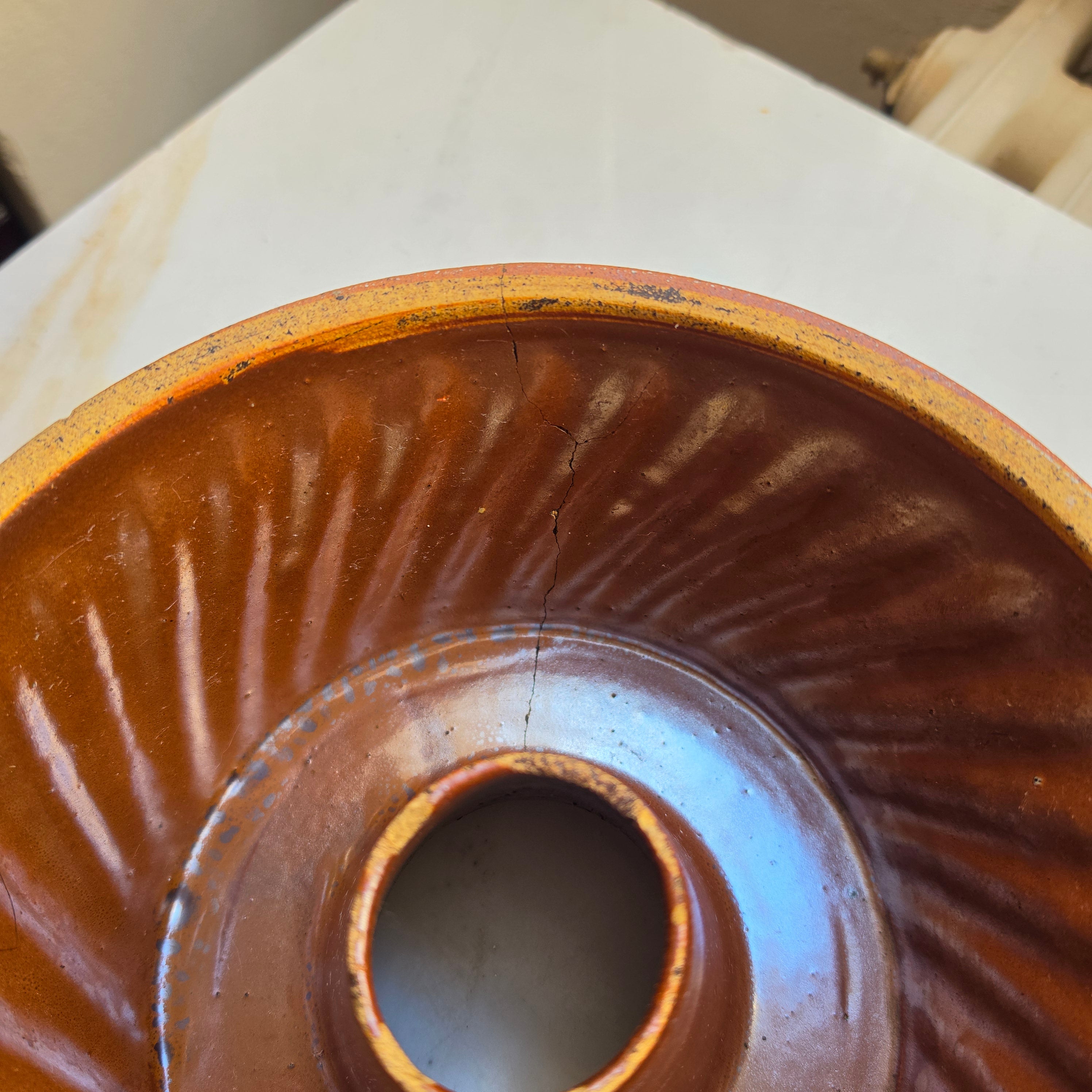 Antike Große Keramik Backform Kuchenform braun Kranz Gugelhupf