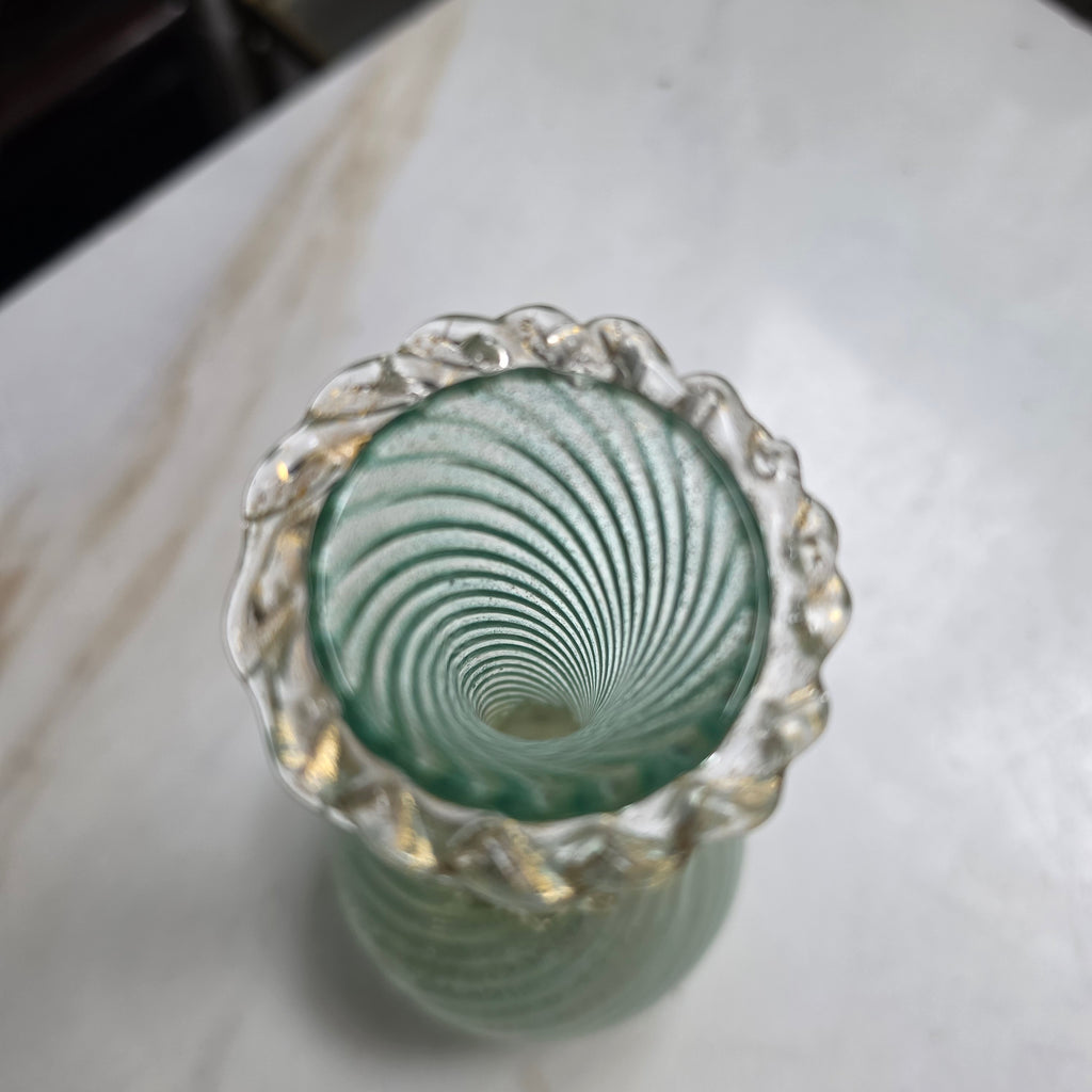 Antike Murano Glasvase mit Blattgold – Handgeblasen, Italien ca. 1960