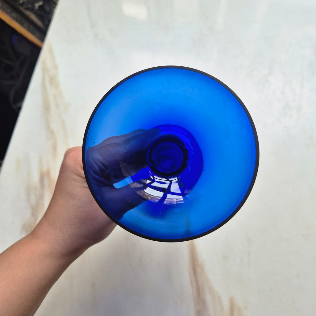 Vintage Glas Blau Glaskunst Vase Retro 70er Jahre