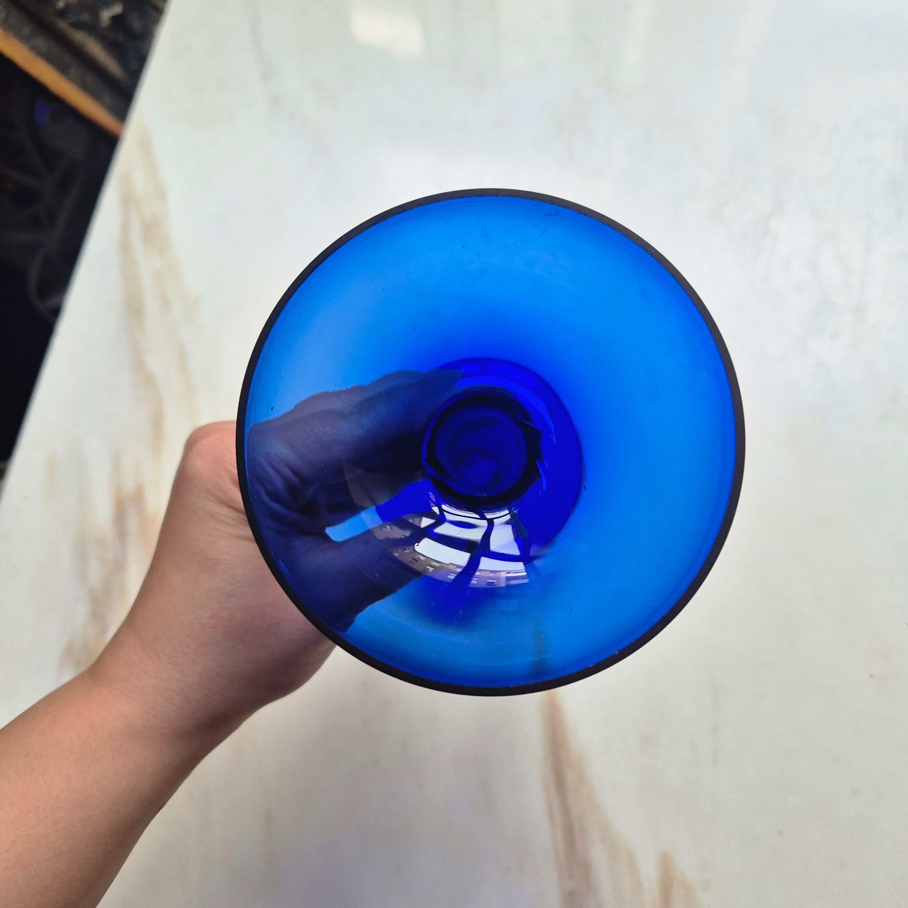 Vintage Glas Blau Glaskunst Vase Retro 70er Jahre
